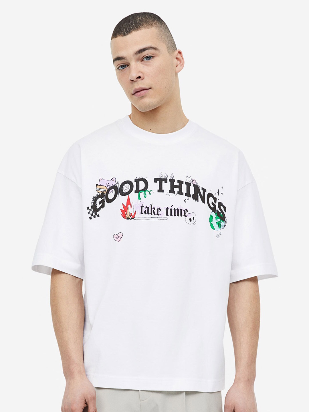 

H&M Men Oversized Fit T-Shirt, White