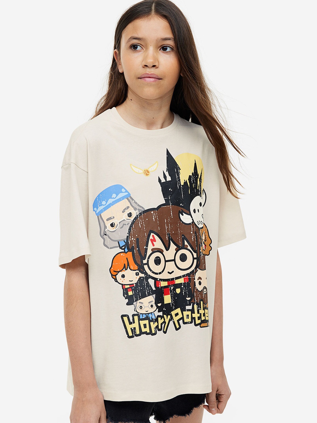 

H&M Girls Harry Potter Printed Cotton T-Shirt, Beige