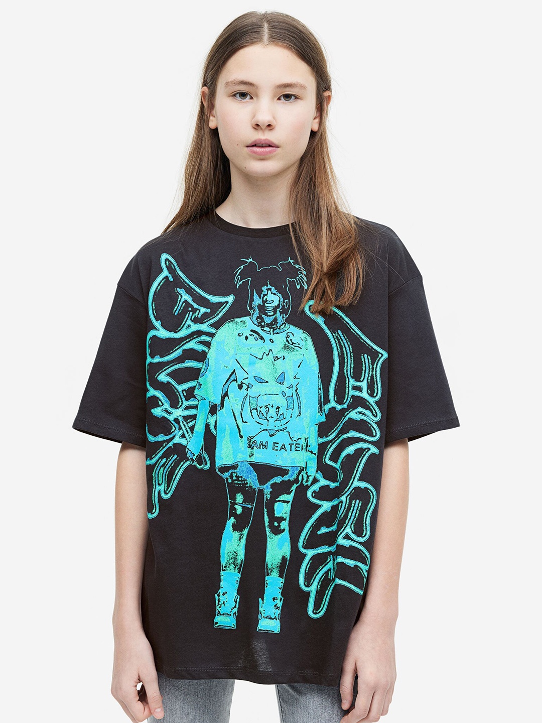 

H&M Girls Printed Cotton T-Shirt, Black