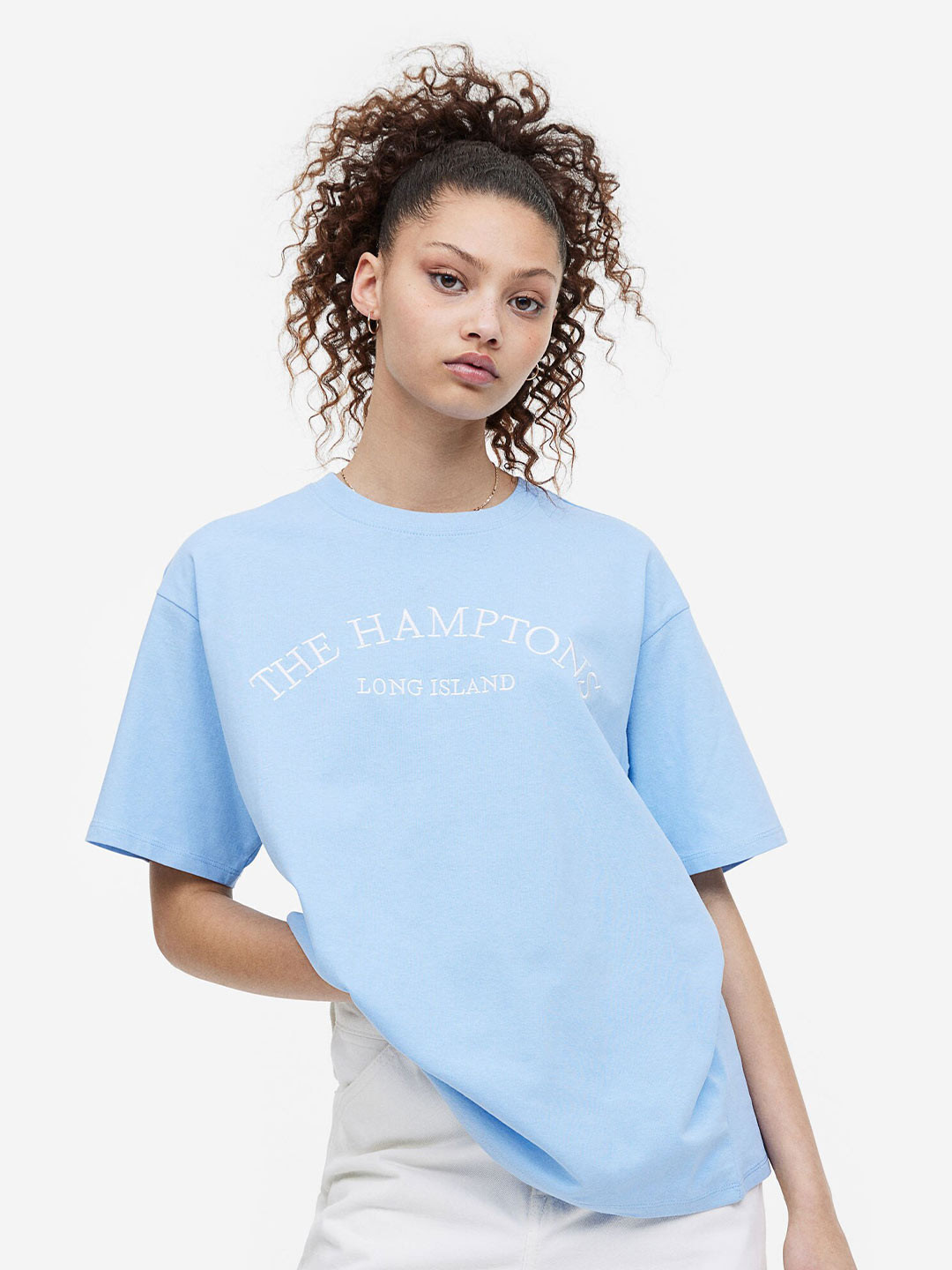 

H&M Women Oversized Printed T-Shirt, Blue