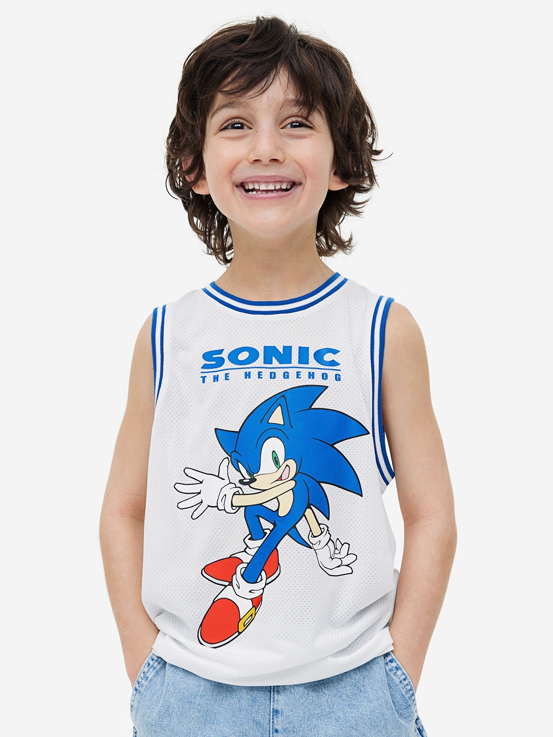 

H&M Boys Oversized Sonic Printed Vest Top, White
