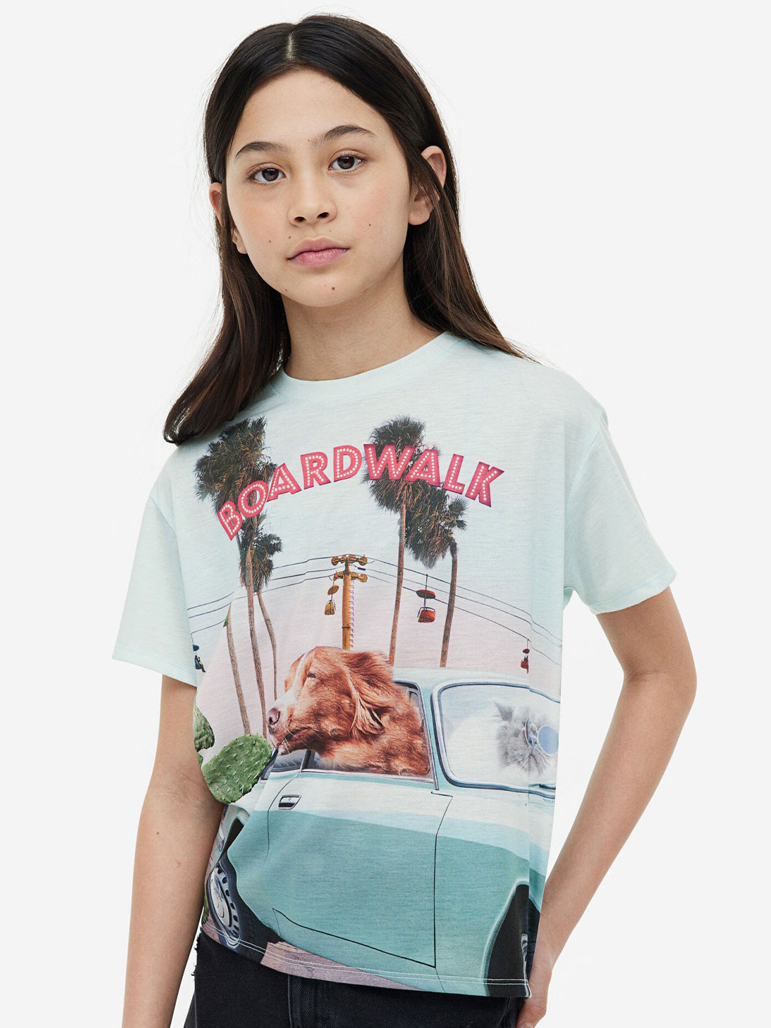

H&M Girls Oversized T-Shirt, Turquoise blue
