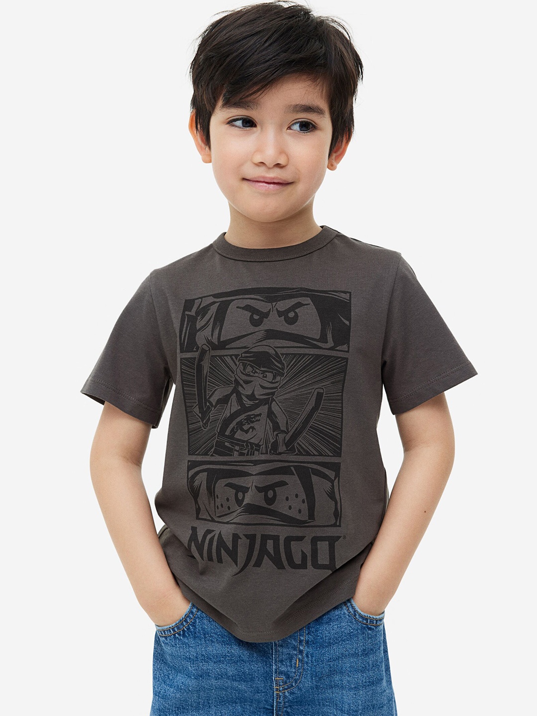

H&M Boys Printed Cotton T-shirt, Grey