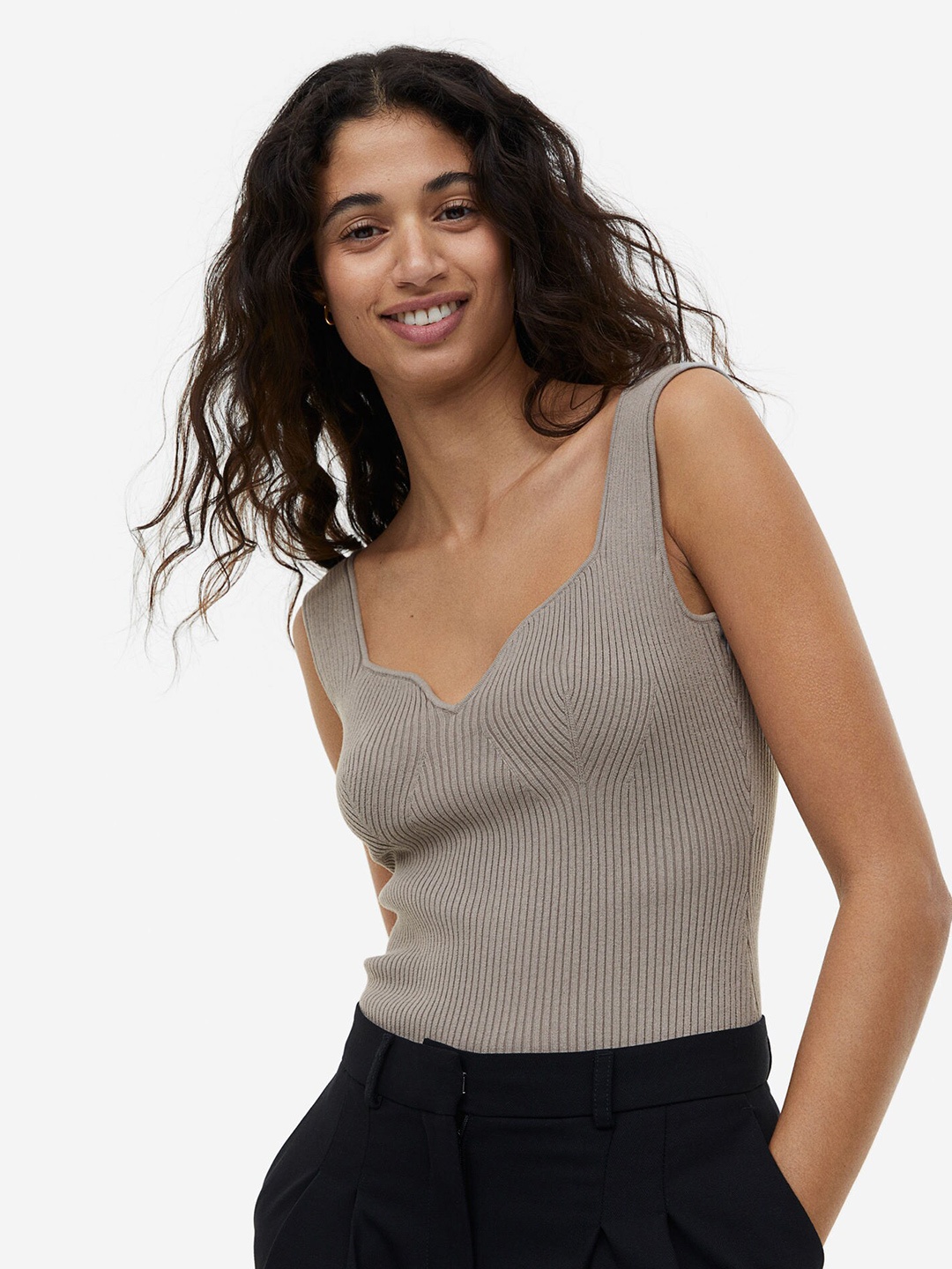 

H&M Rib-Knit Vest Top, Beige