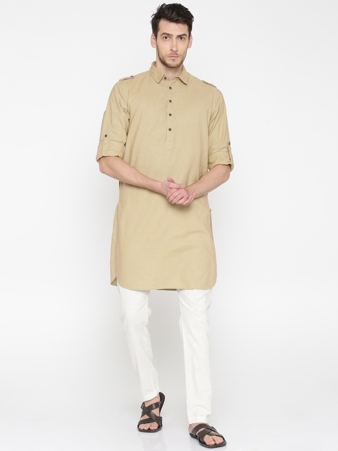 

Freehand Men Beige & Off-White Solid Kurta with Pyjamas