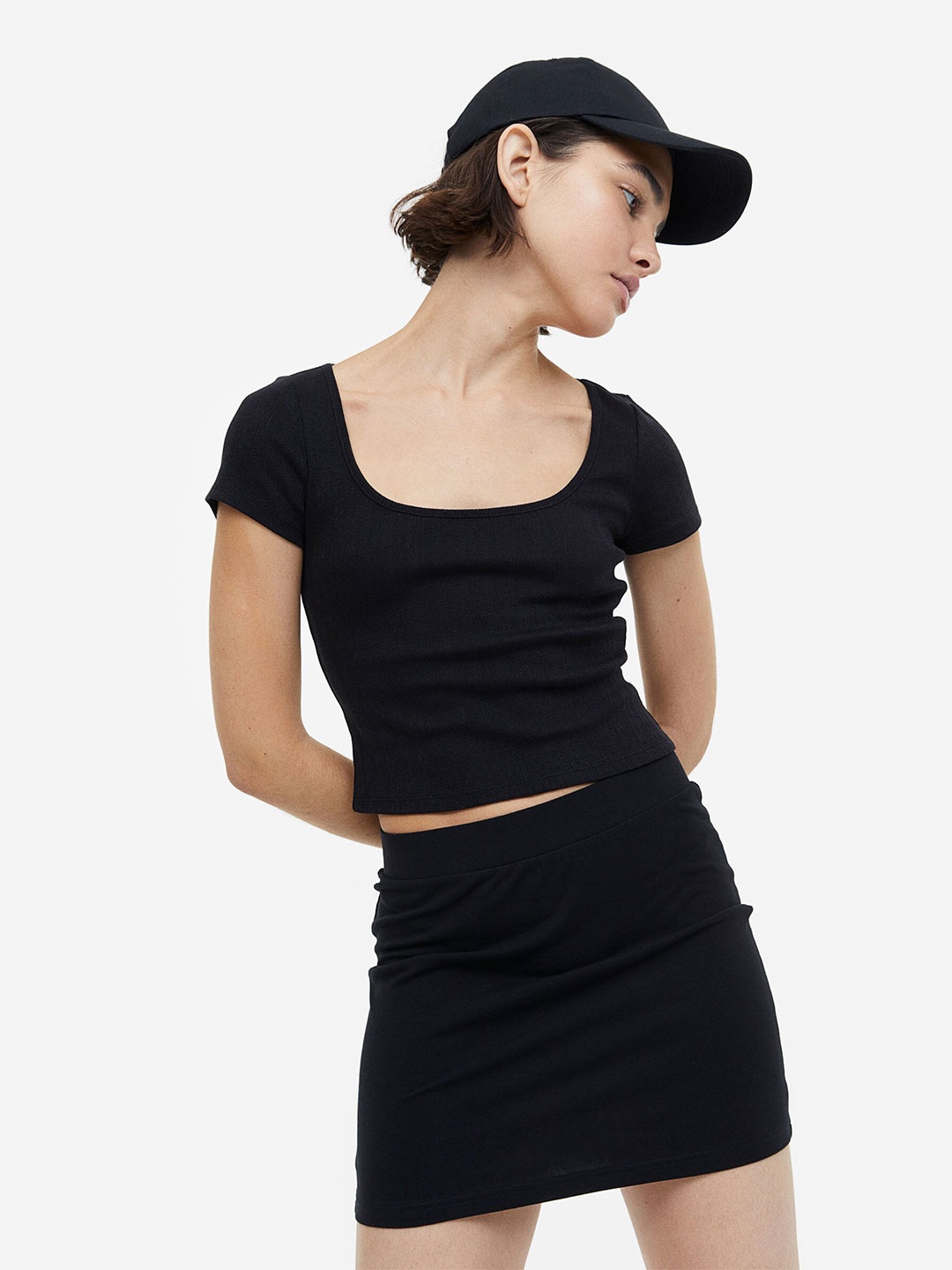 

H&M Pointelle Jersey Top, Black