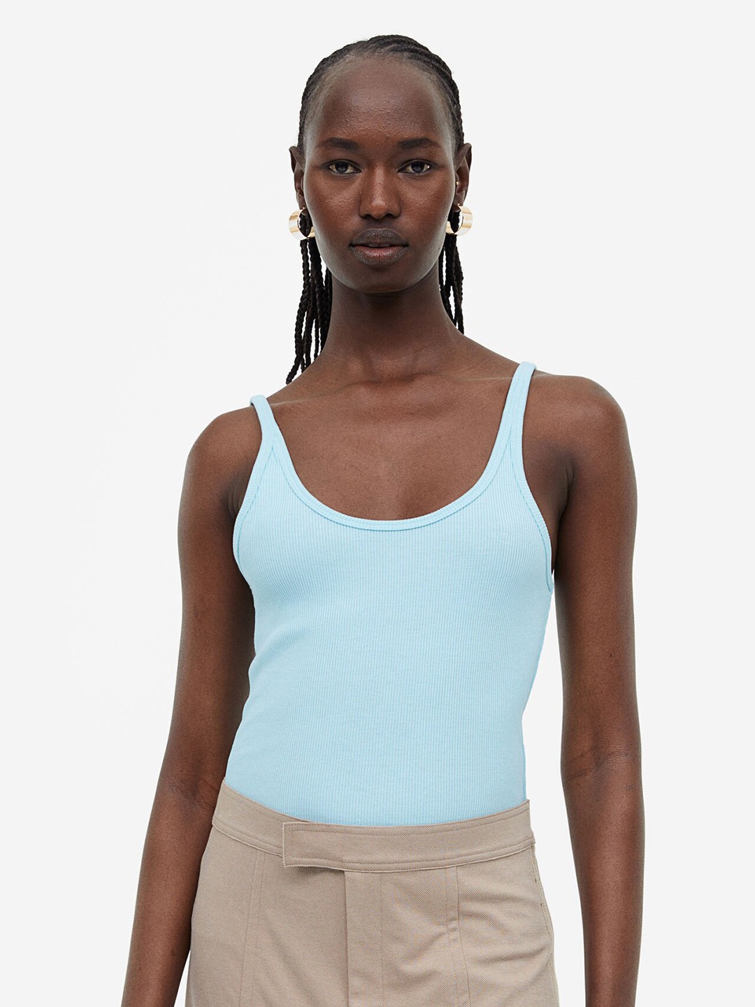 

H&M Ribbed Vest Top, Turquoise blue
