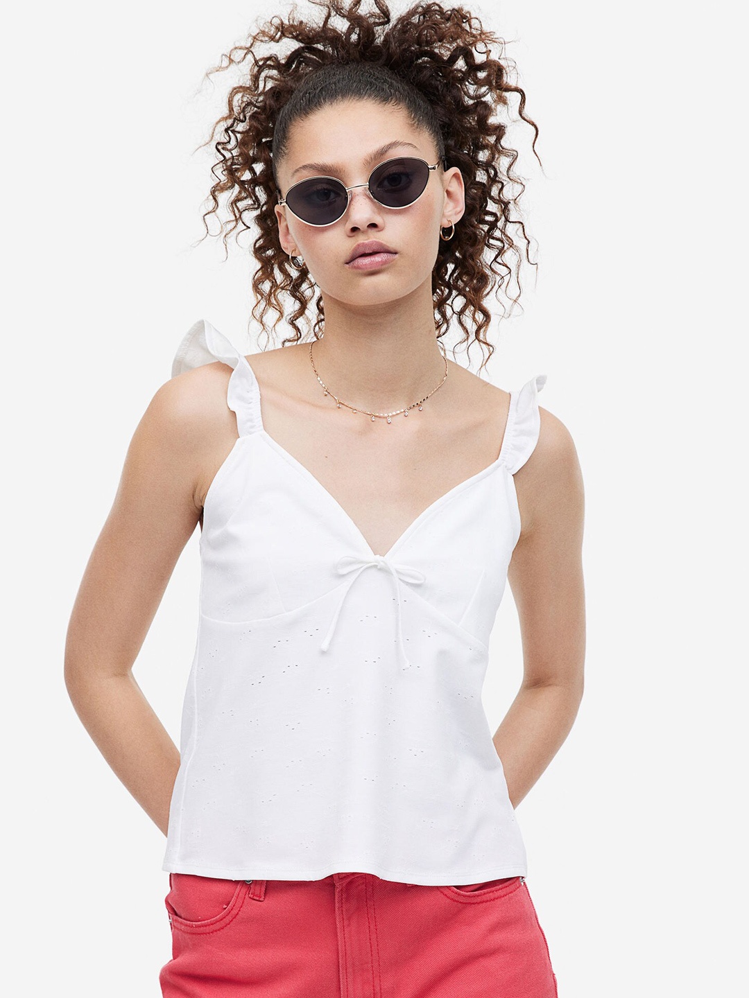 

H&M Tie-Detail Jersey Top, White