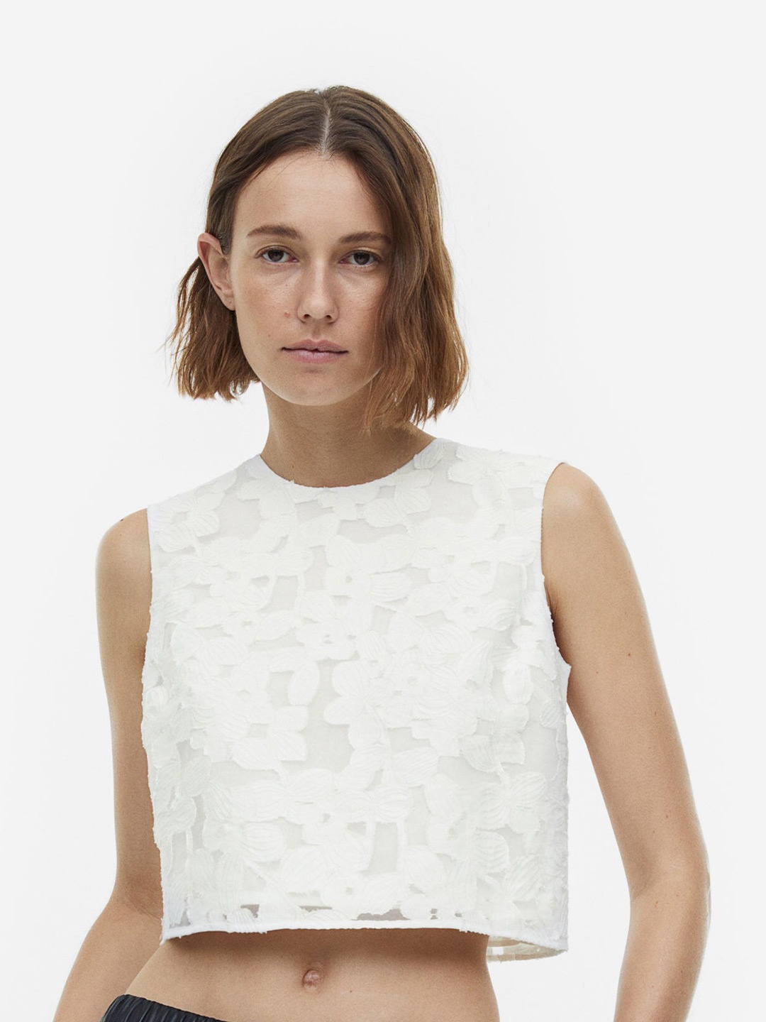 

H&M Jacquard-Weave Top, White