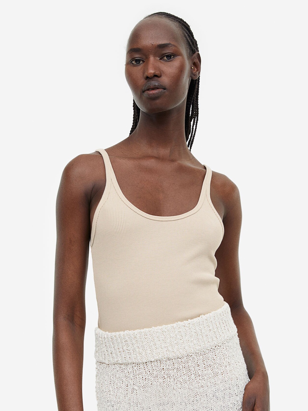 

H&M Ribbed Vest Top, Beige