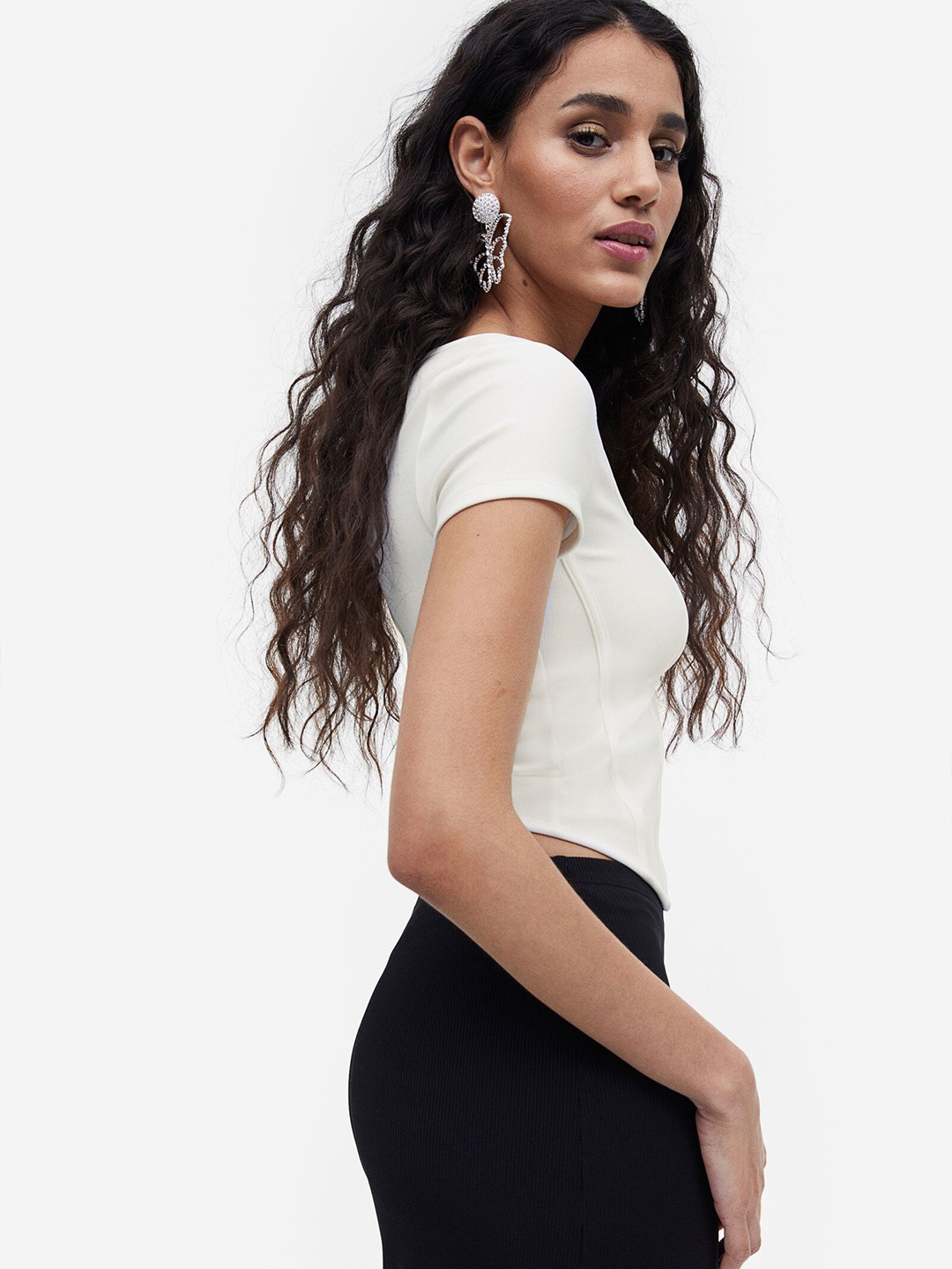 

H&M Corset-Style Ribbed Top, White