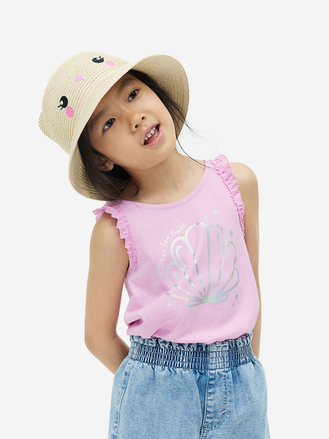 

H&M Girls Frill-Trimmed Vest Top, Pink