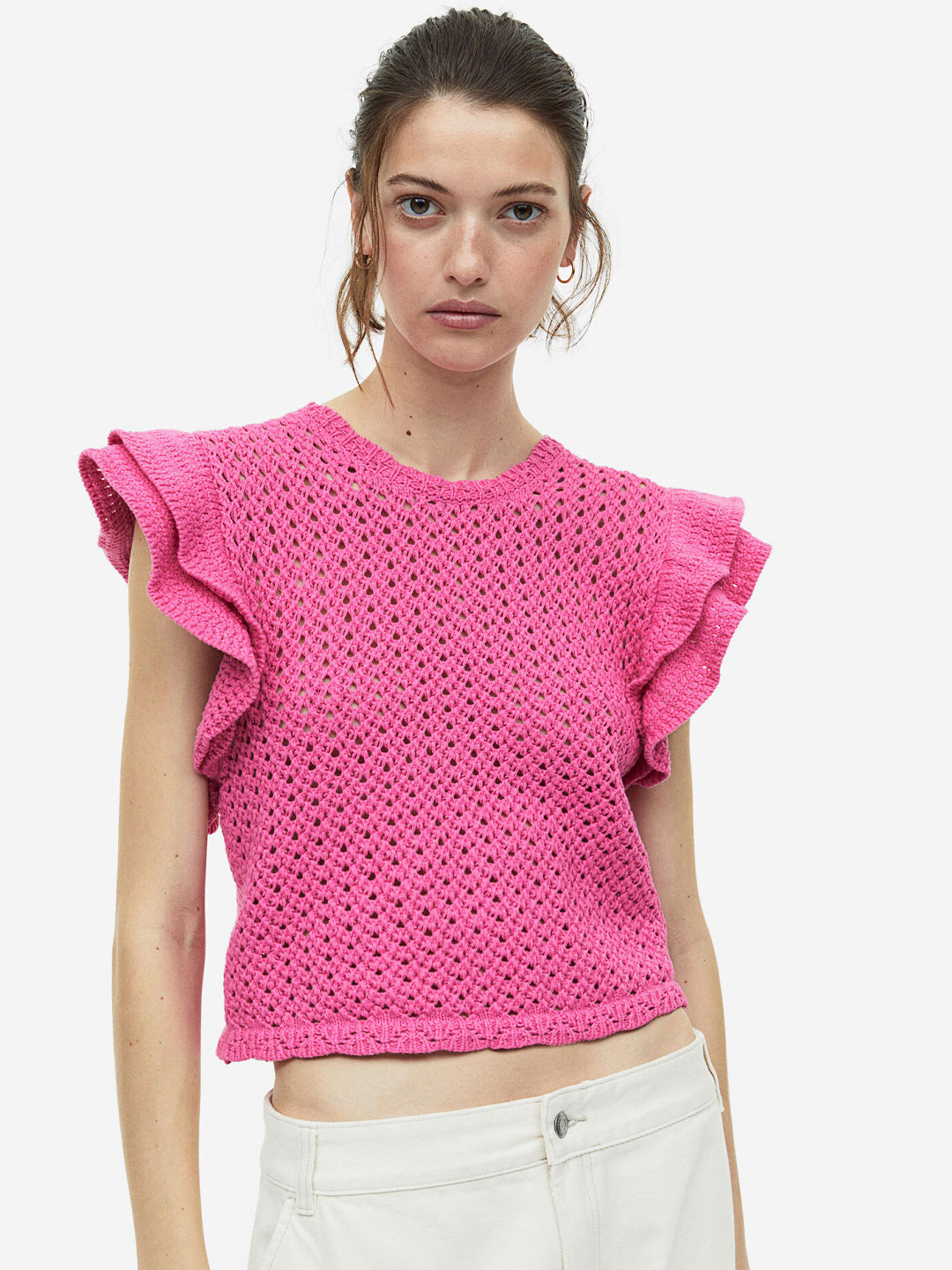 

H&M Women Pointelle-knit Top, Pink