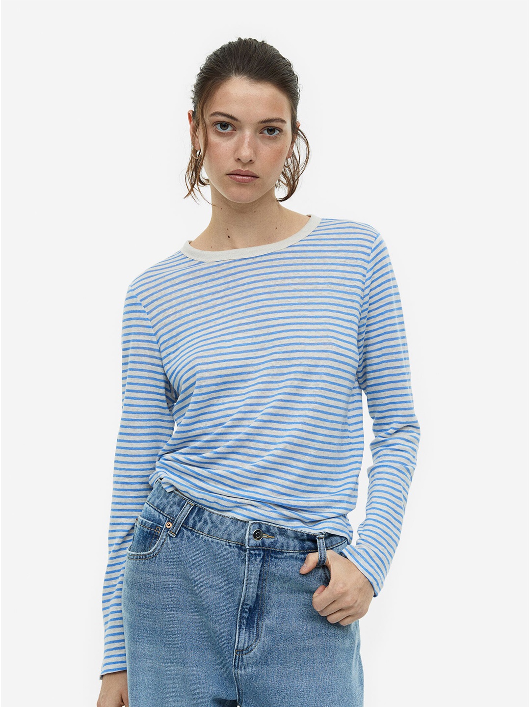

H&M Linen Jersey Top, Blue