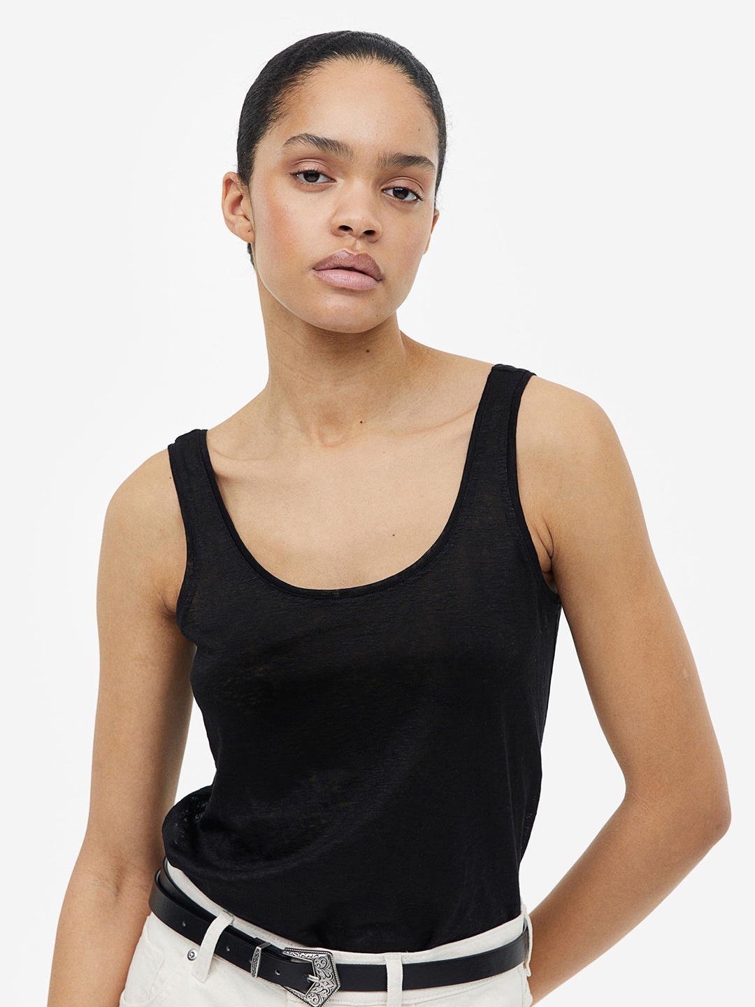 

H&M Linen Vest Top, Black