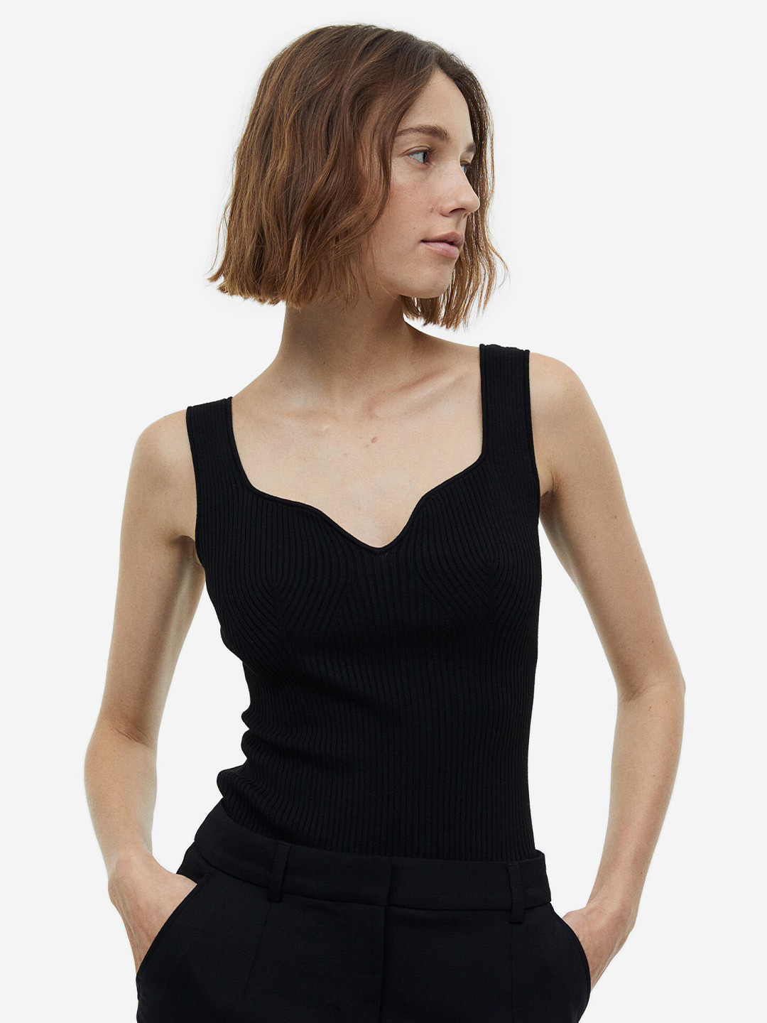

H&M Rib-Knit Vest Top, Black
