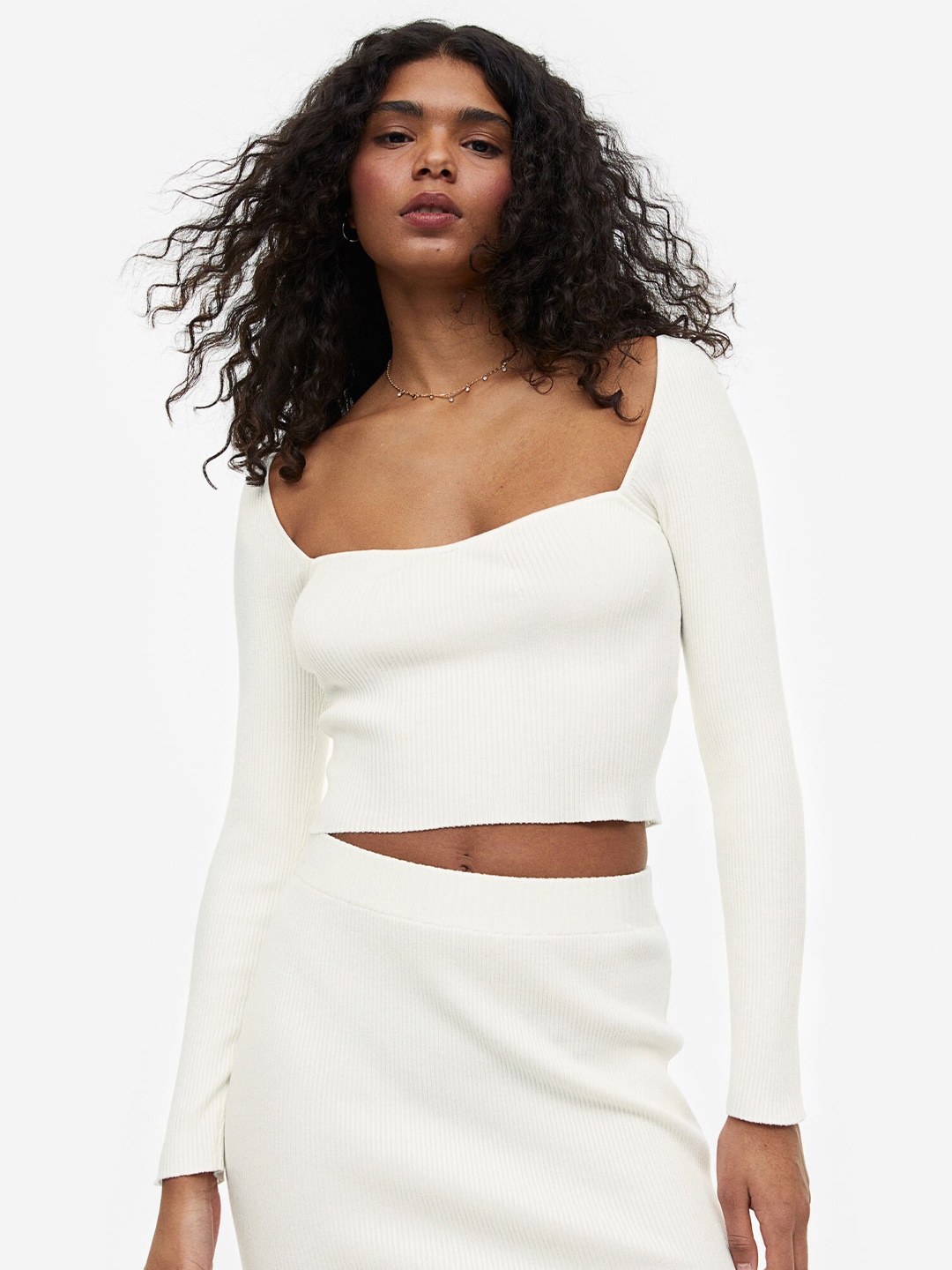 

H&M Bustier-Look Rib-Knit Top, White