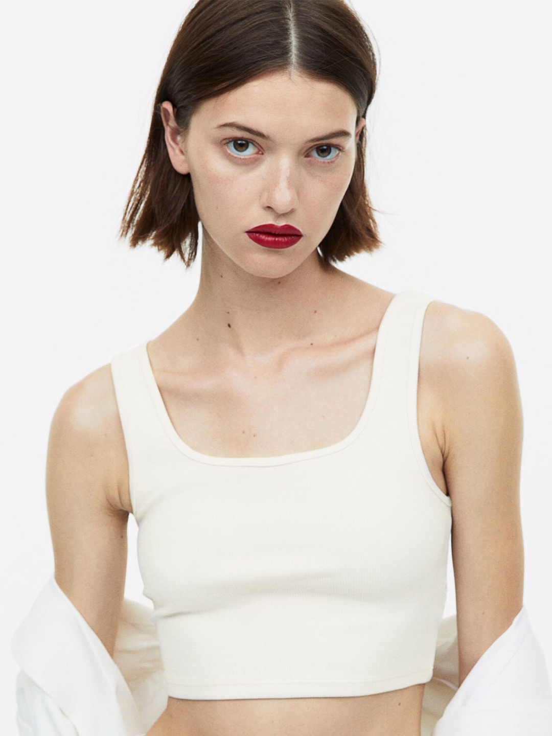 

H&M Cropped Vest Top, White