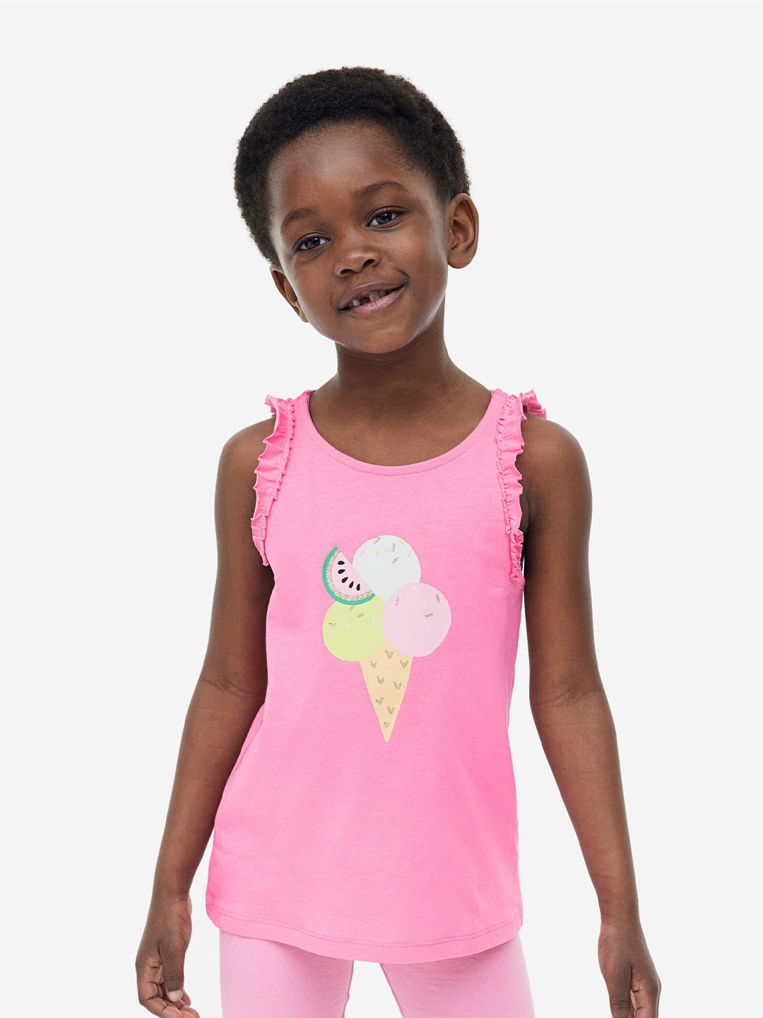 

H&M Girls Frill-Trimmed Vest Top, Pink