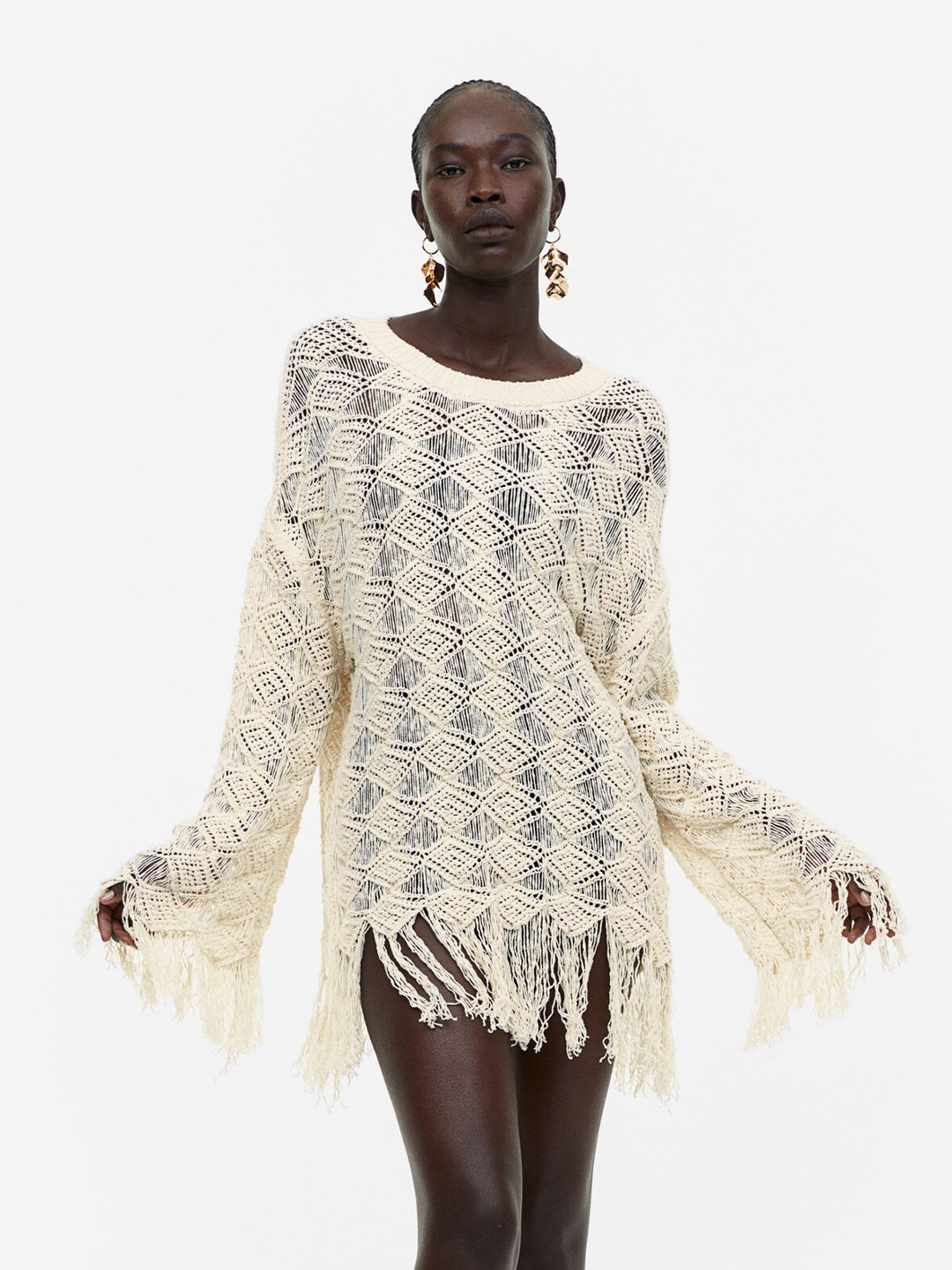 

H&M Pure Cotton Pointelle-Knit Jumper, Off white