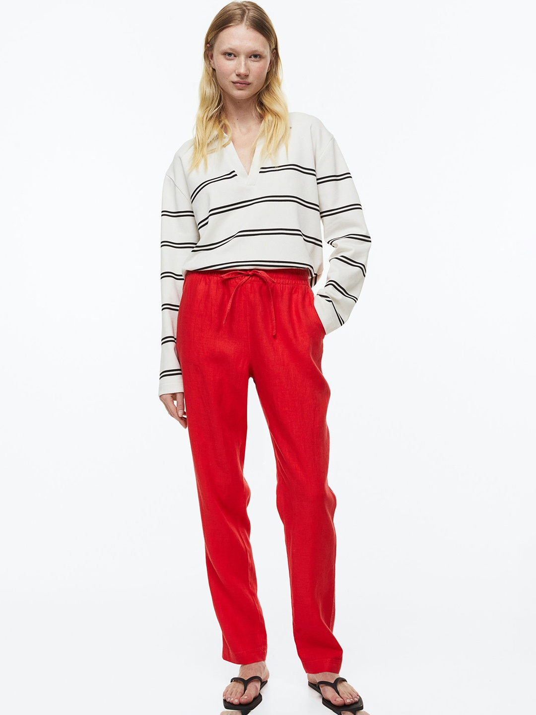 

H&M Women Linen Joggers, Red