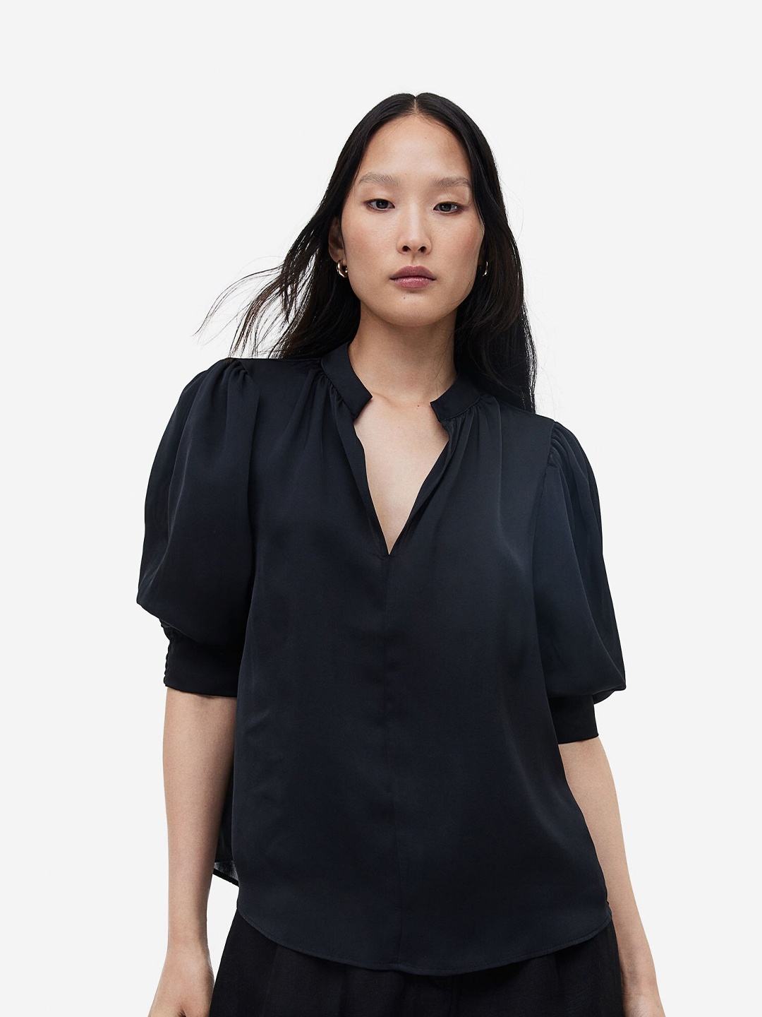 

H&M Women Stand-Up Collar Blouse, Black