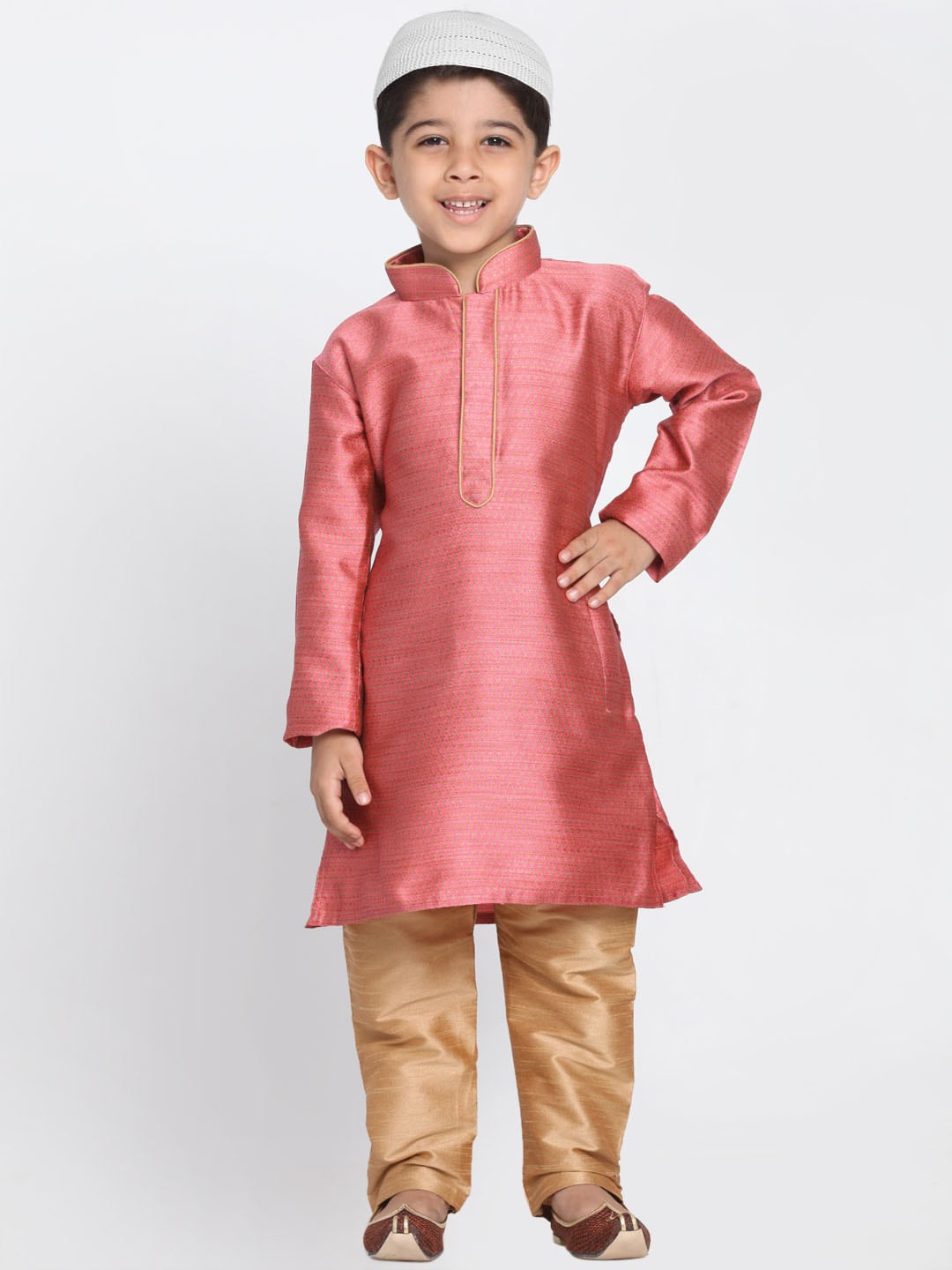 

JBN Creation Boys Woven Design Mandarin Collar Kurta With Pyjamas, Pink