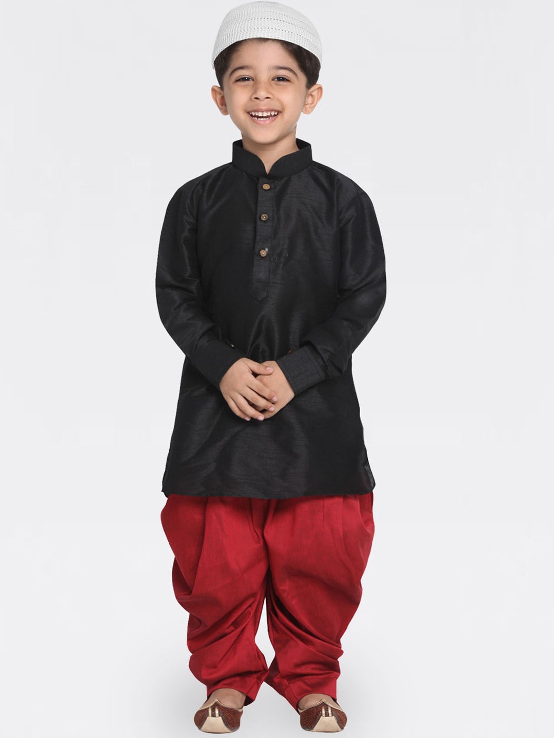 

JBN Creation Boys Mandarin Collar Kurta With Dhoti Pants & Cap, Black