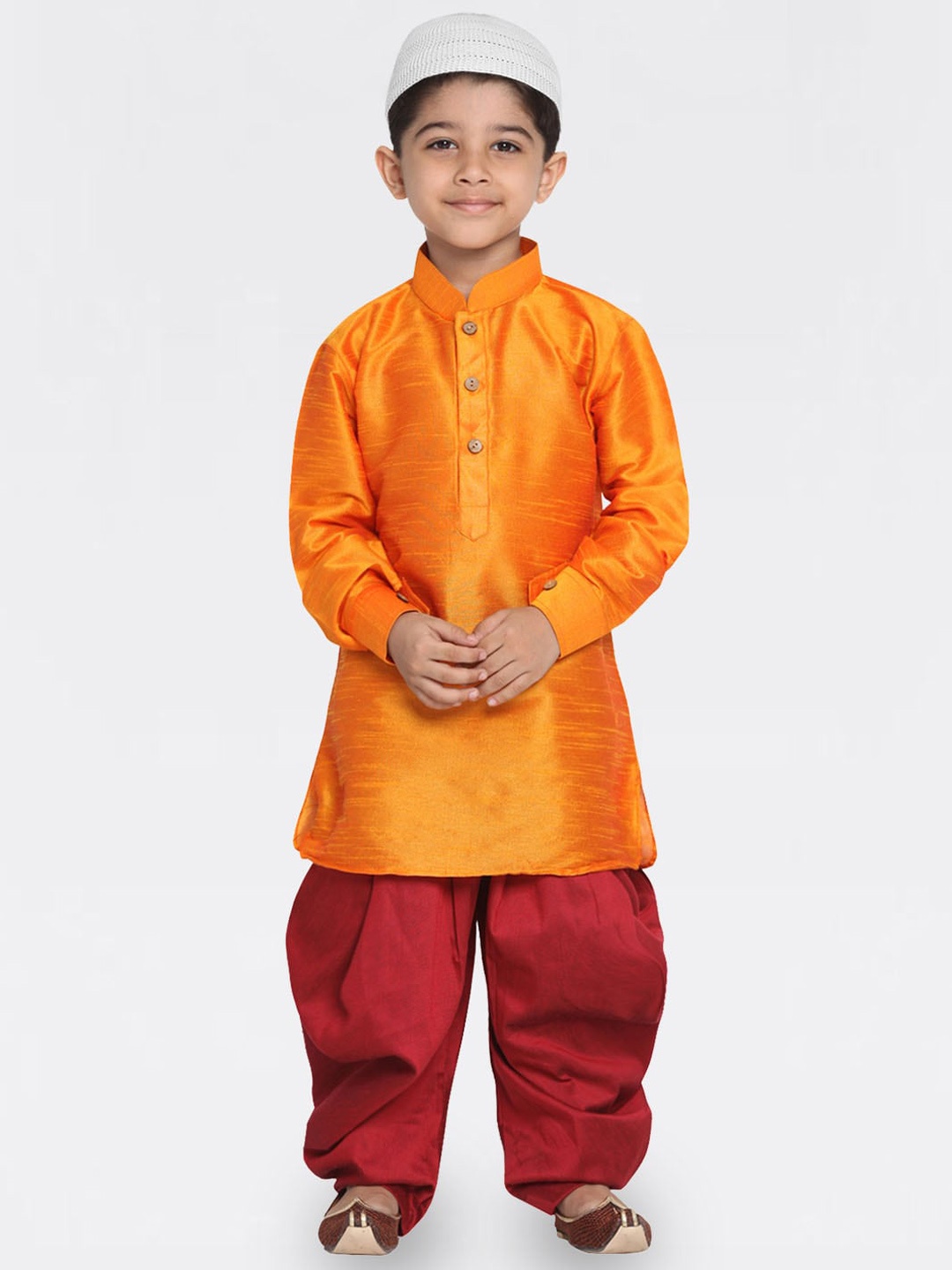 

JBN Creation Boys Mandarin Collar Regular Kurta with Dhoti Pants, Orange