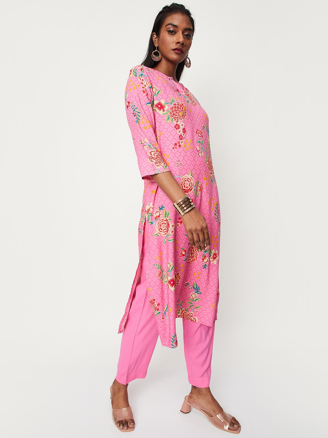 

max Floral Printed Regular Kurta With Trousers, Pink