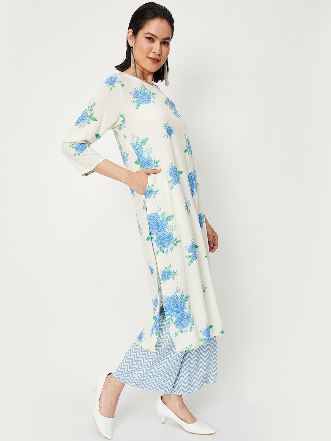 

max Women Floral Printed Regular Kurta With Palazzos, Off white
