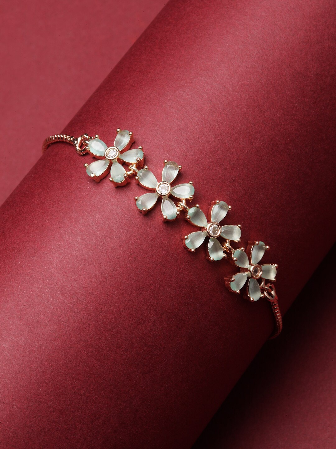 

ZENEME Women Rose Gold-Plated American Diamond Link Bracelet