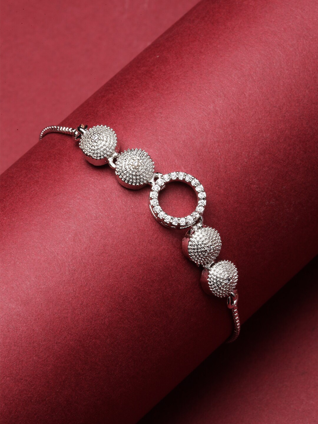 

ZENEME Rhodium-Plated American Diamond Link Bracelet, Silver