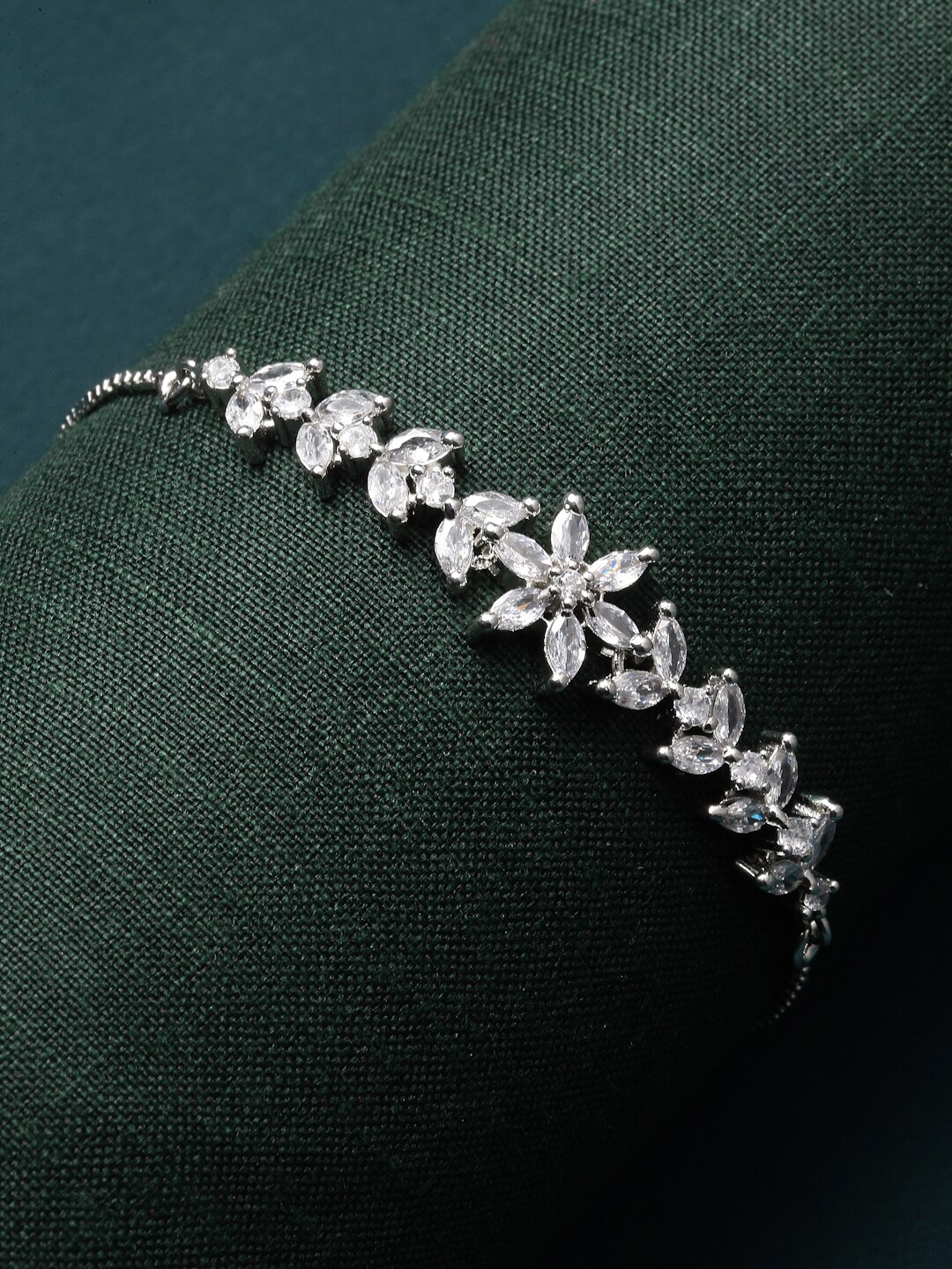 

ZENEME Rhodium-Plated American Diamond Link Bracelet, Silver