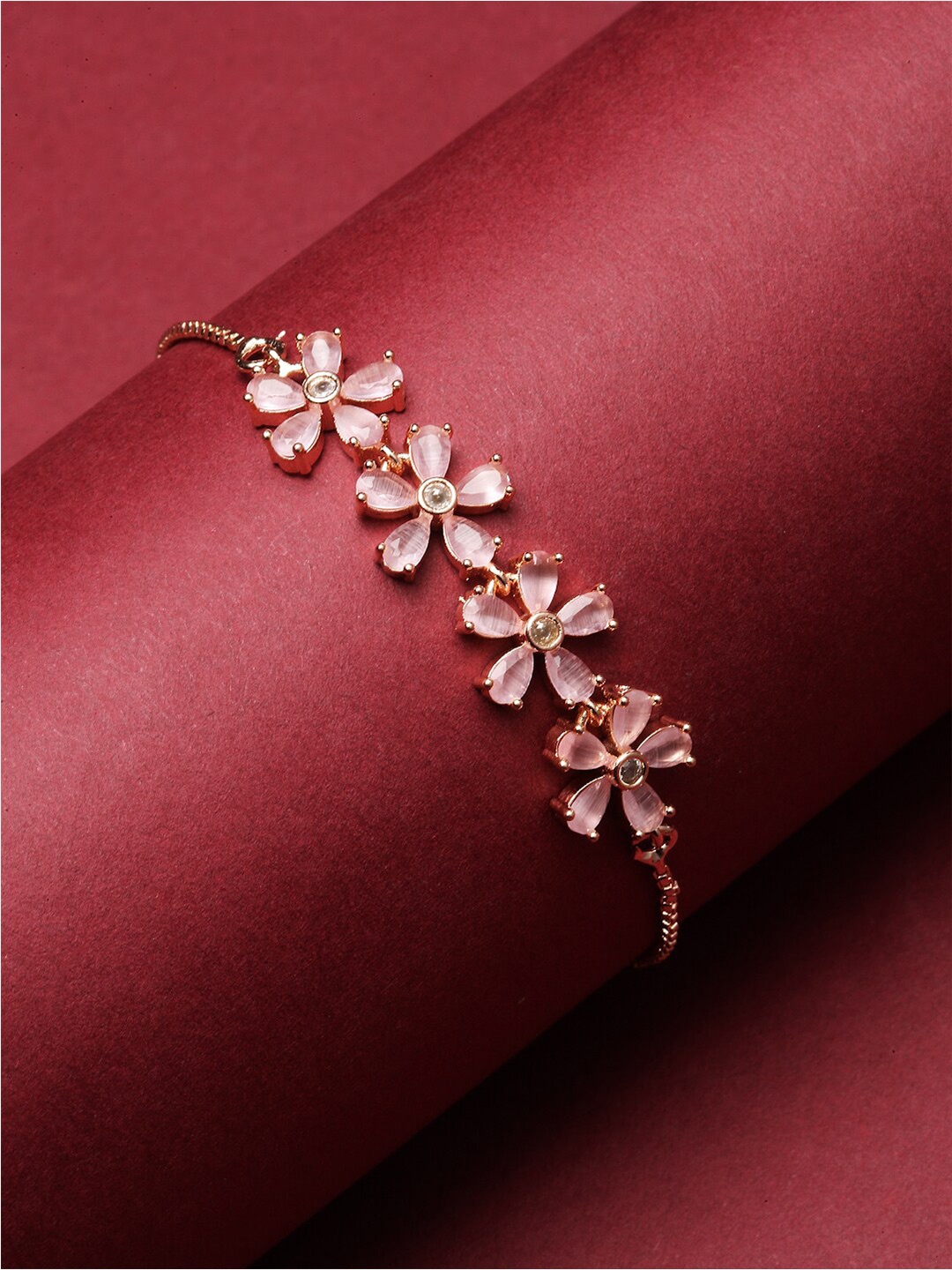 

ZENEME Rose Gold-Plated American Diamond Link Bracelet