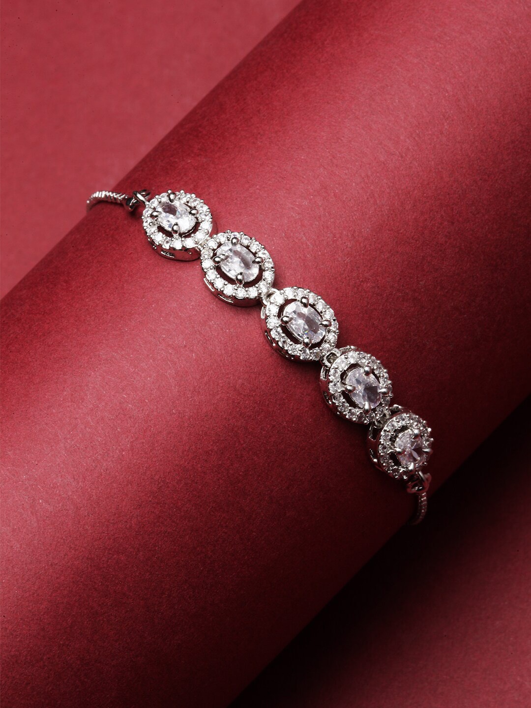 

ZENEME Rhodium-Plated American Diamond Link Bracelet, Silver