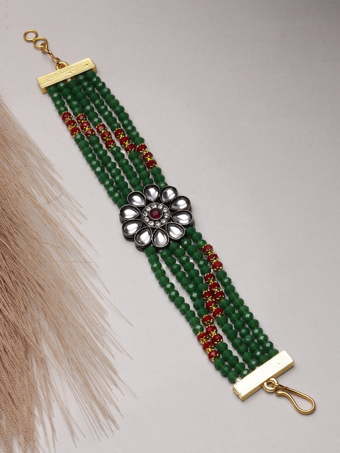 

ZENEME Gold-Plated Kundan Studded Link Bracelet