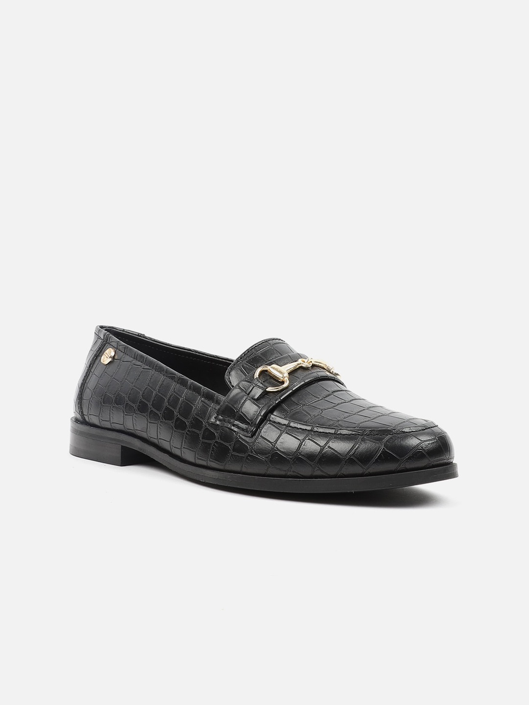 

Carlton London Women Textured Antibacterial Horsebit Loafers, Black