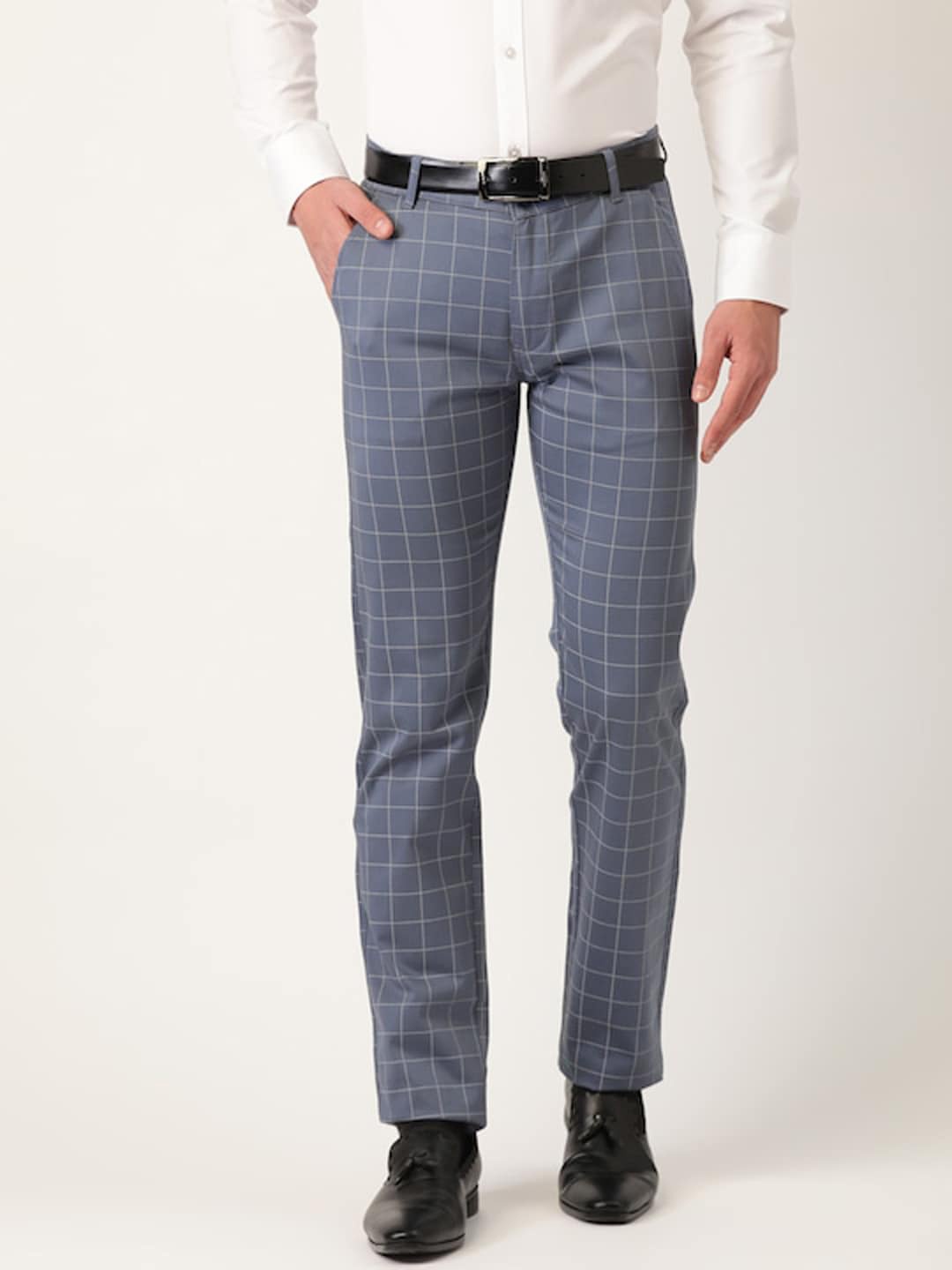 

Hancock Men Checked Tailored Slim Fit Trousers, Blue