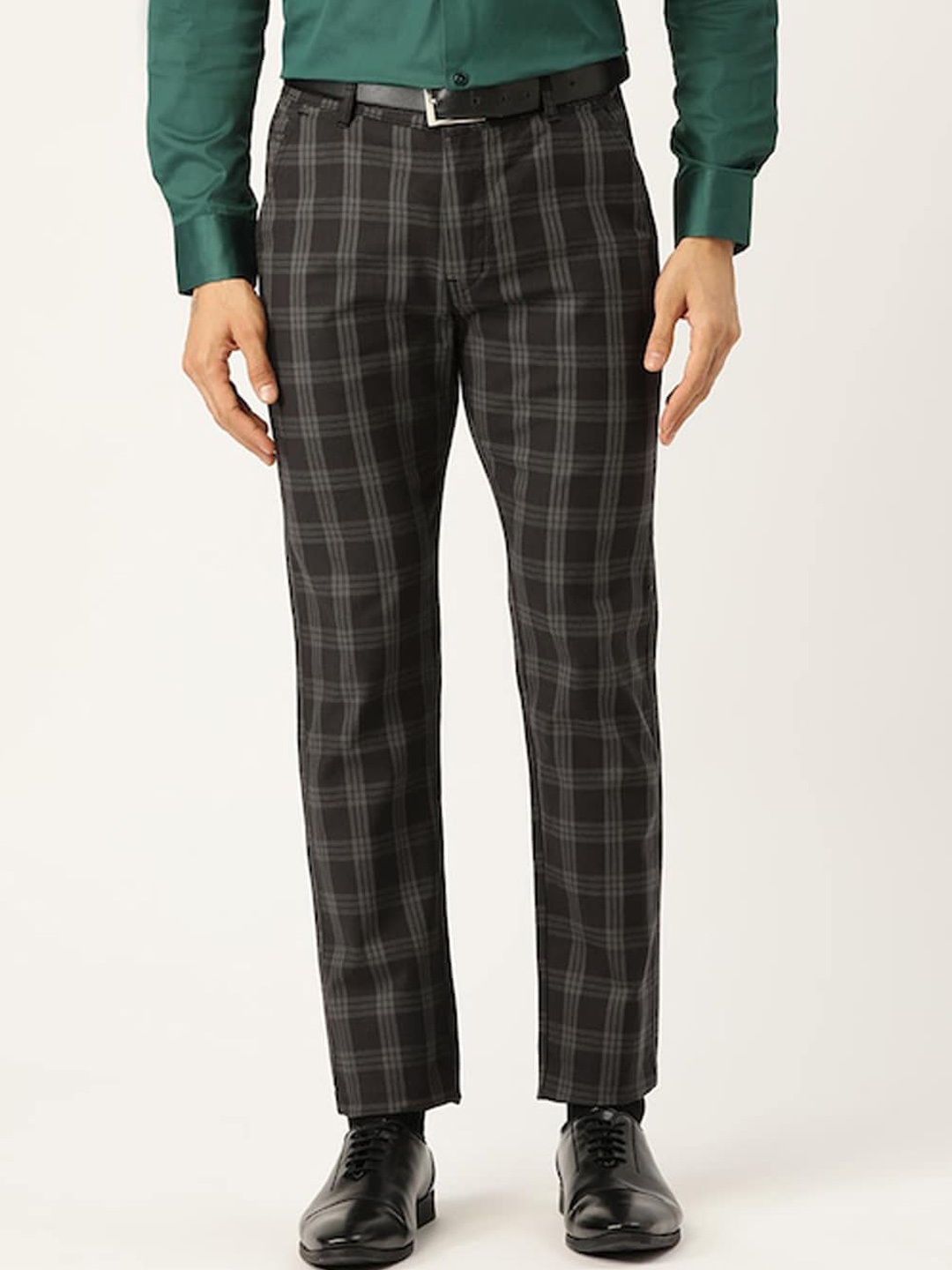 

Hancock Men Checked Tailored Slim Fit Trousers, Black