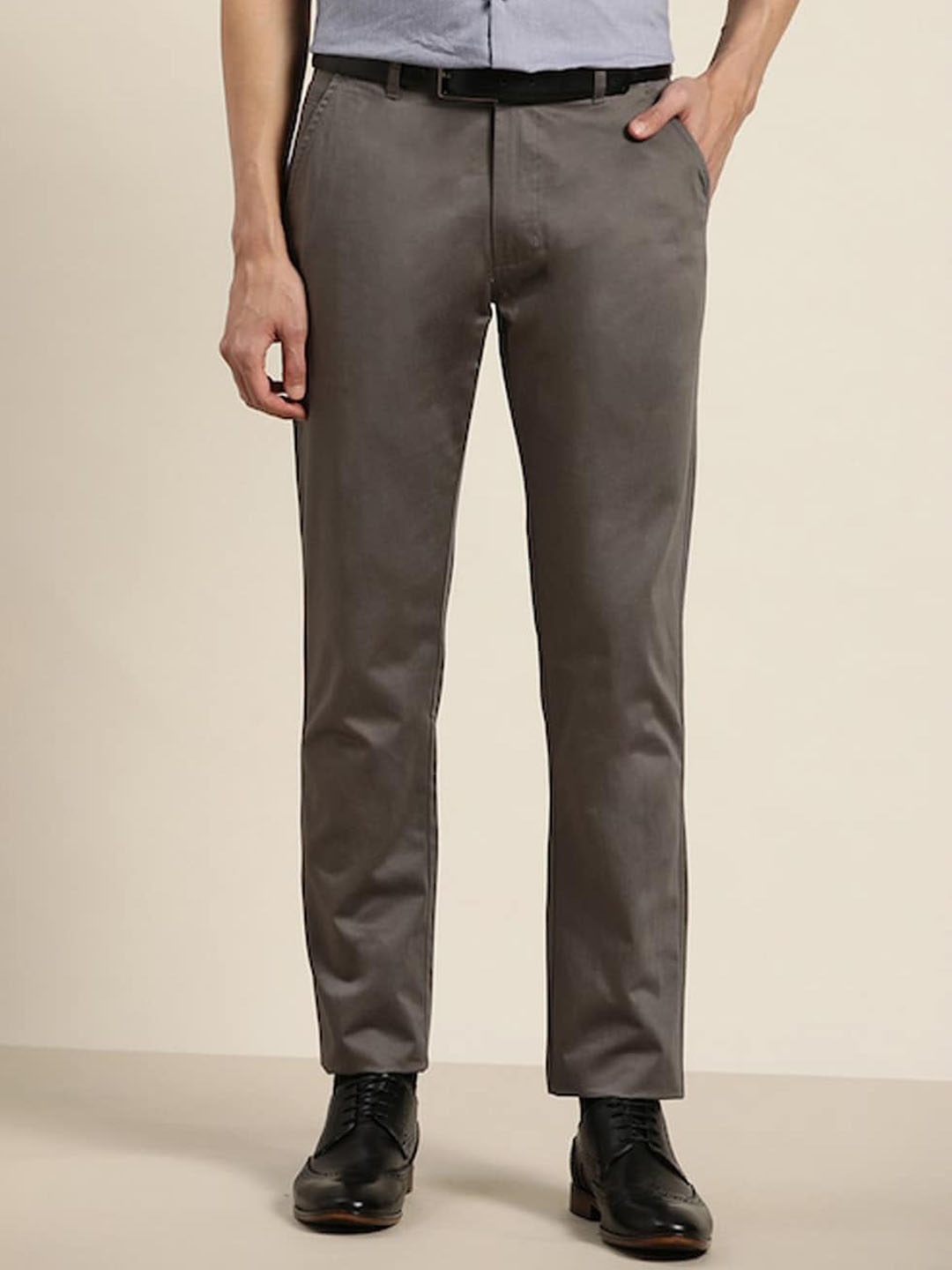

Hancock Men Tailored Slim Fit Cotton Formal Trousers, Grey