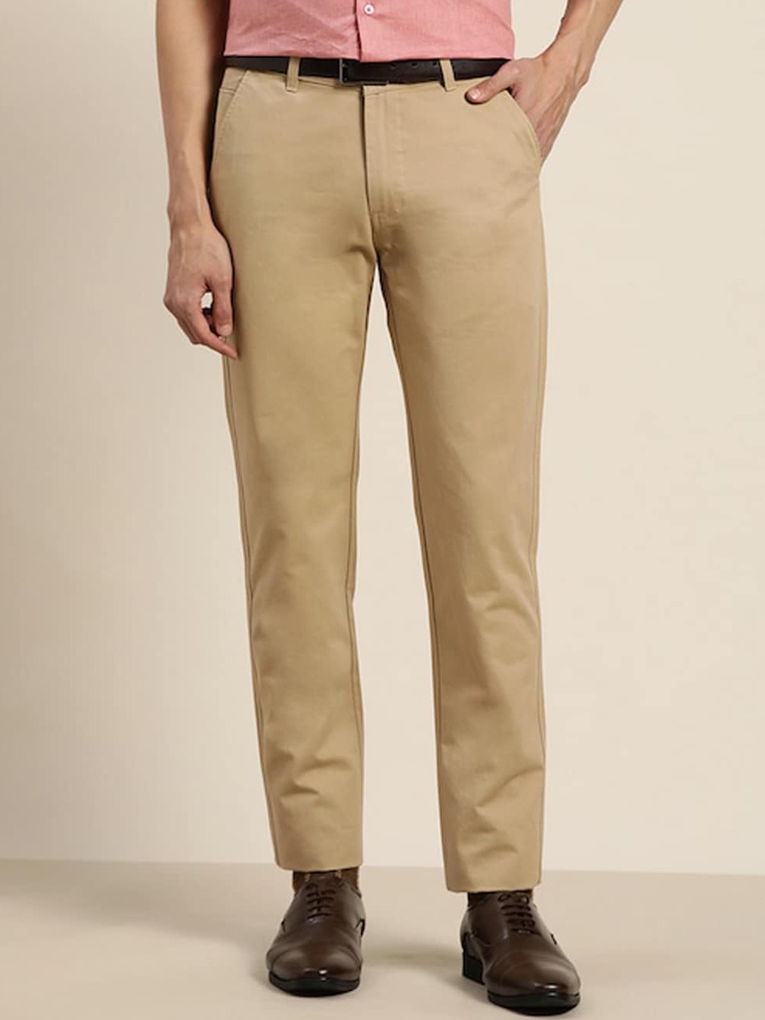 

Hancock Men Tailored Slim Fit Cotton Formal Trousers, Beige