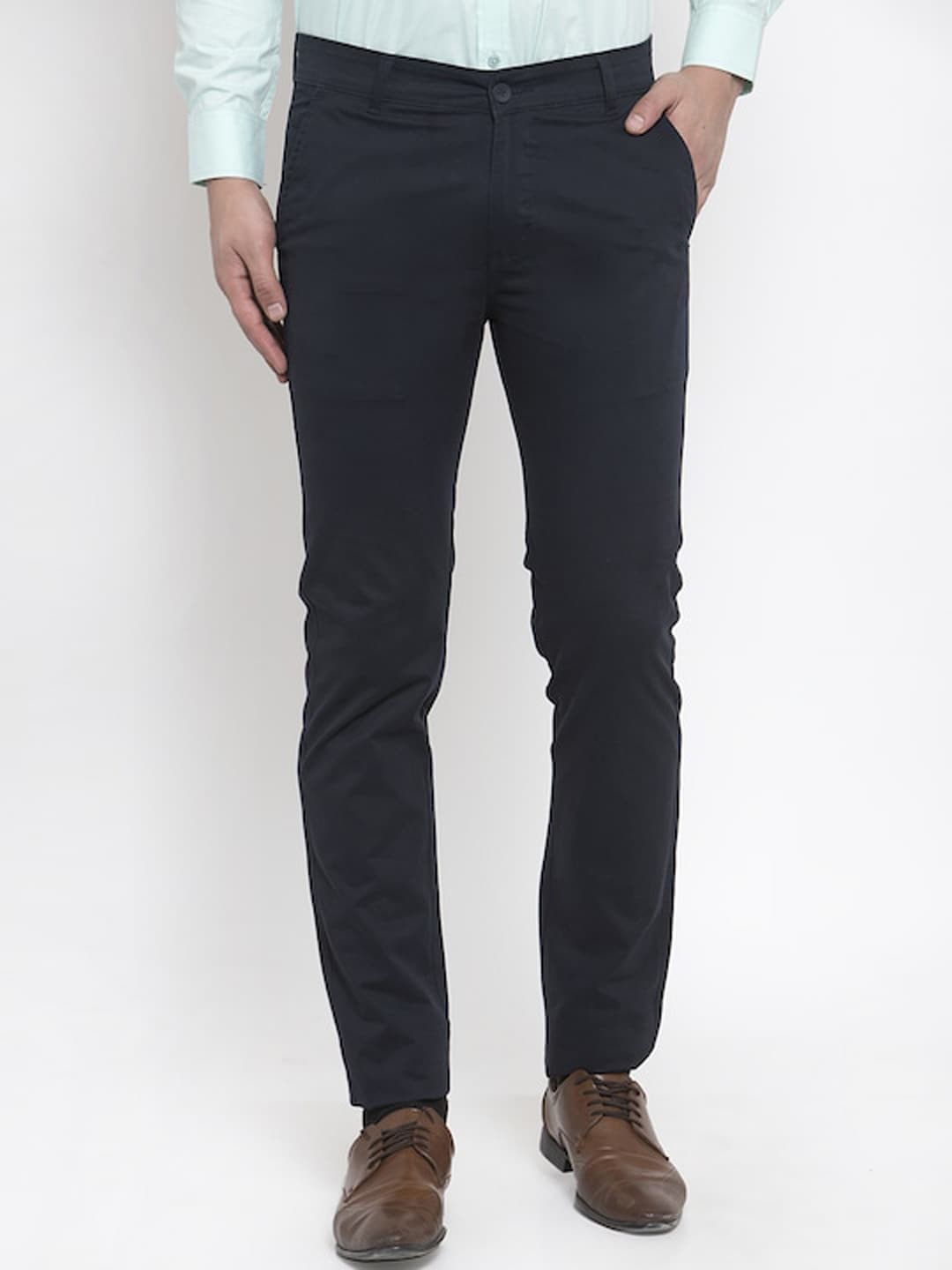 

Hancock Men Tailored Slim Fit Cotton Formal Trousers, Navy blue