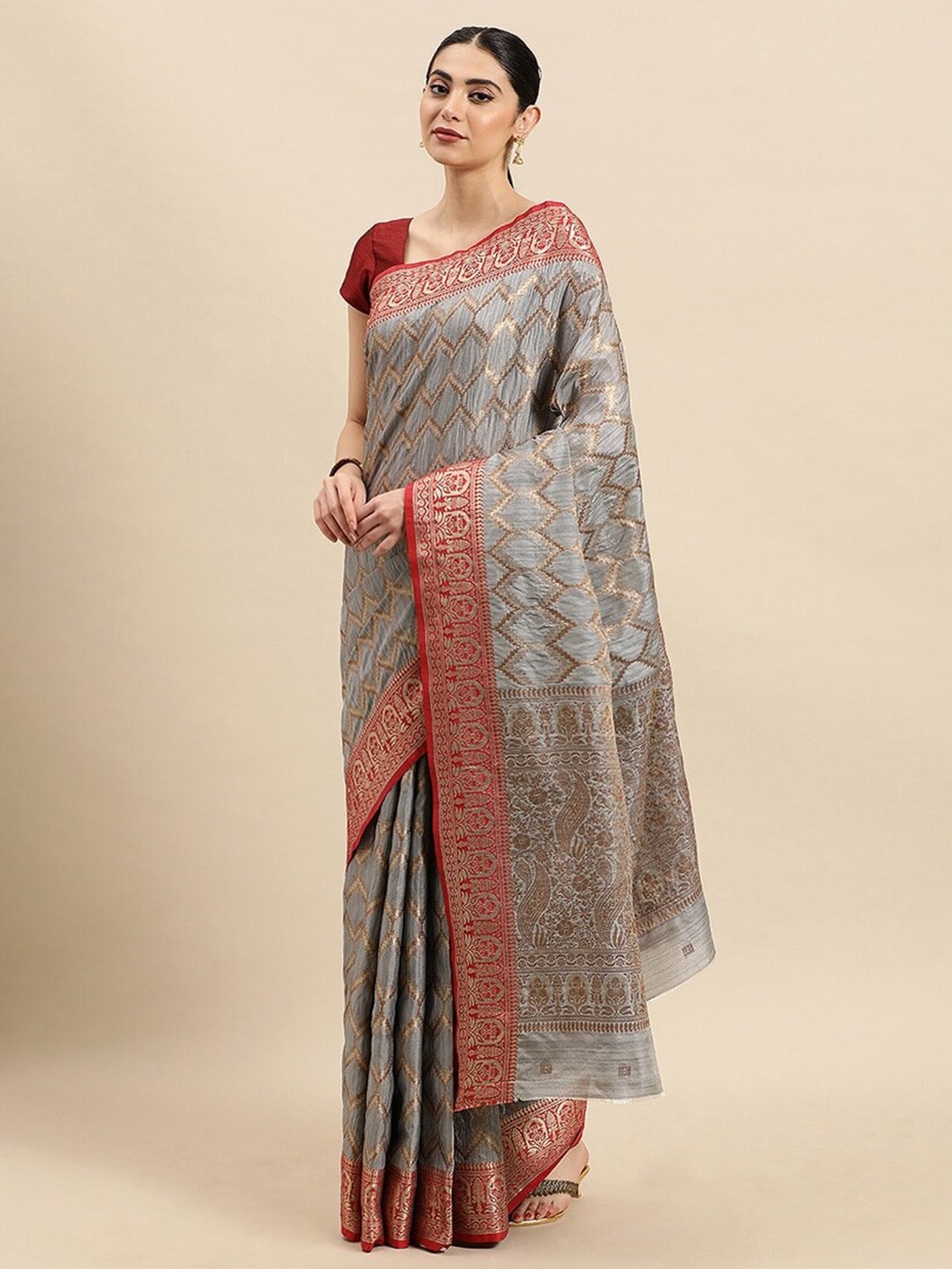 

MS RETAIL Geometric Woven Design Zari Banarasi Saree, Turquoise blue