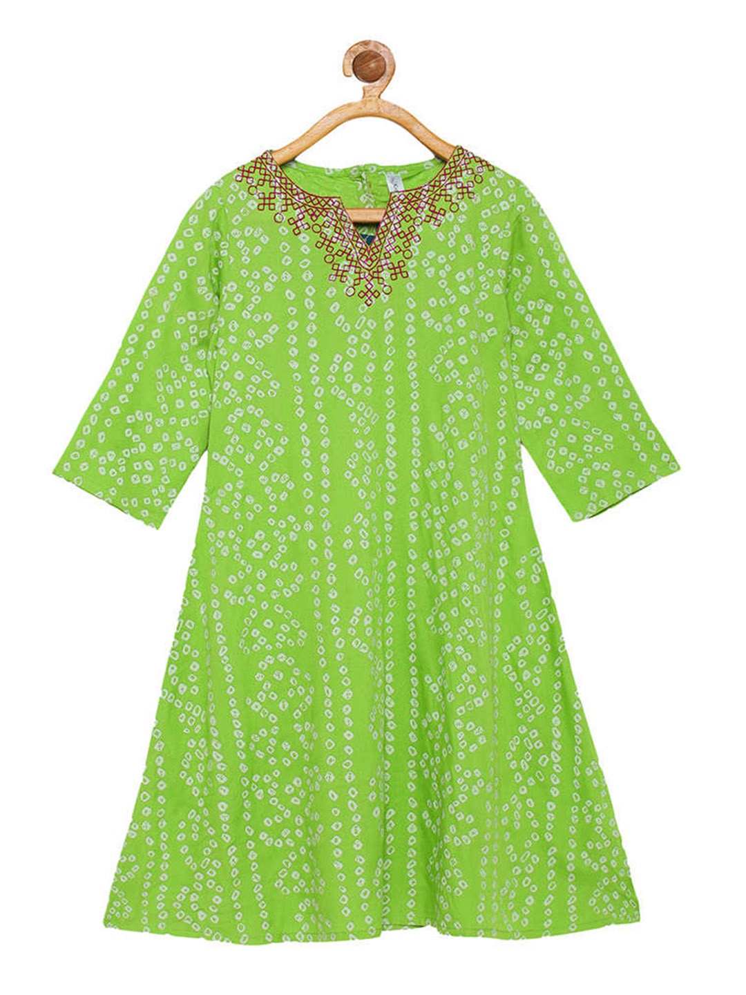 

KiddoPanti Girls Bandhani Printed A-Line Kurta, Green