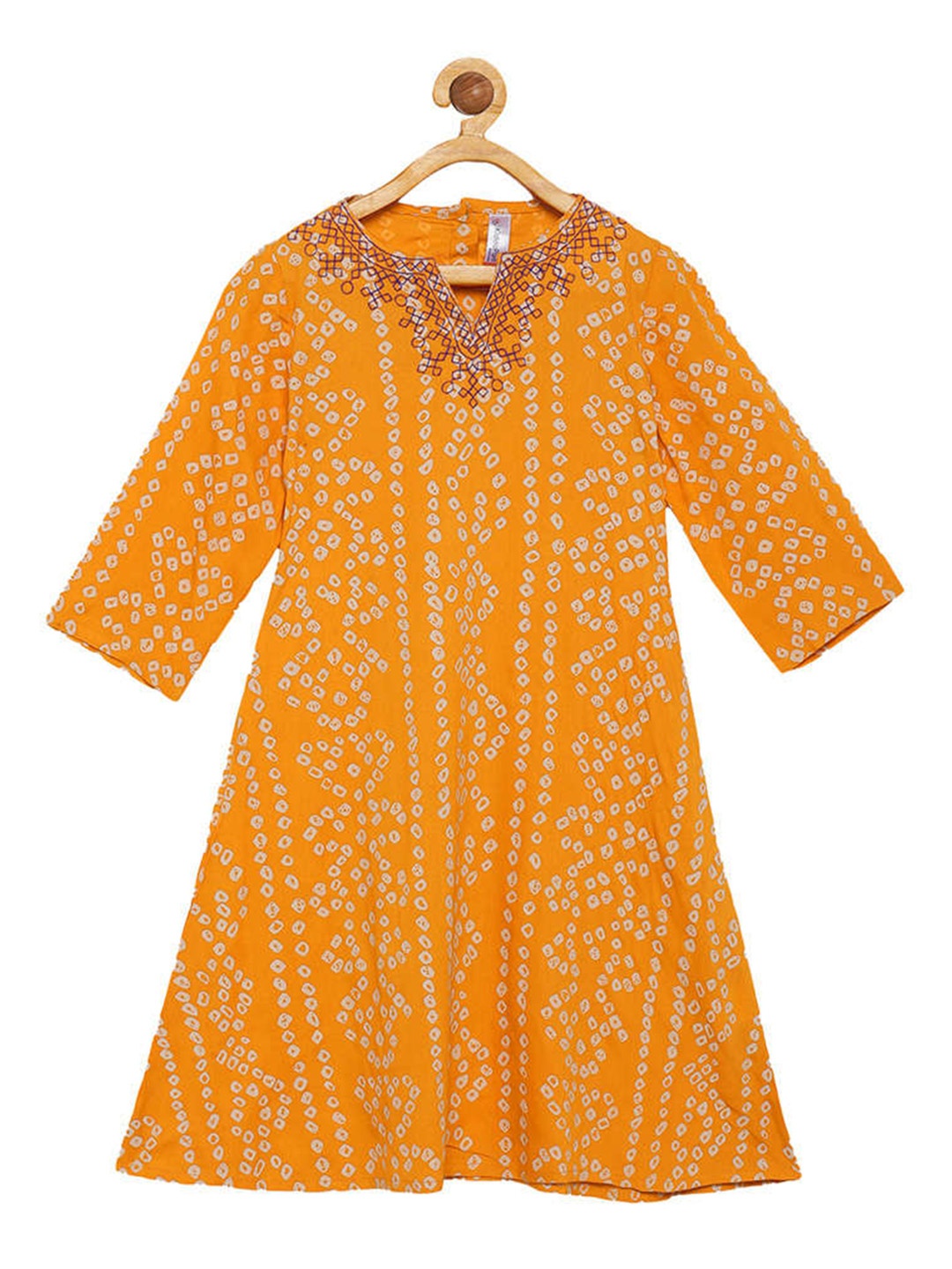 

KiddoPanti Girls Bandhani Printed A-Line Kurta, Mustard
