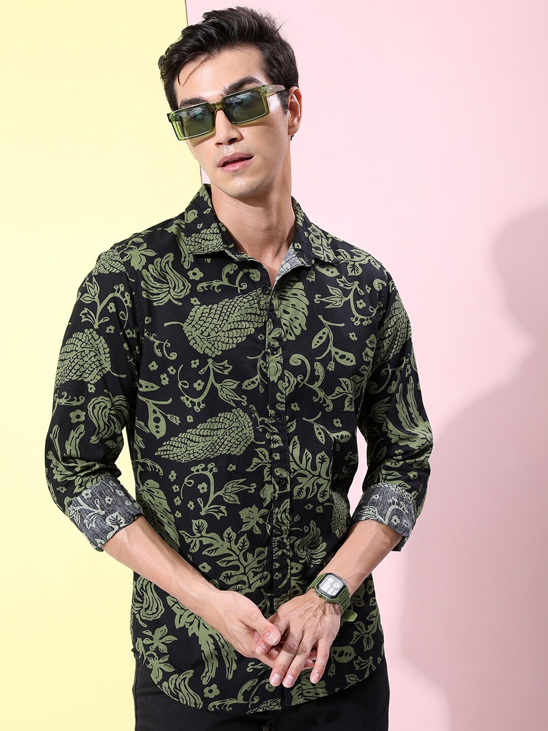 

KETCH Slim Fit Floral Printed Cotton Casual Shirt, Black