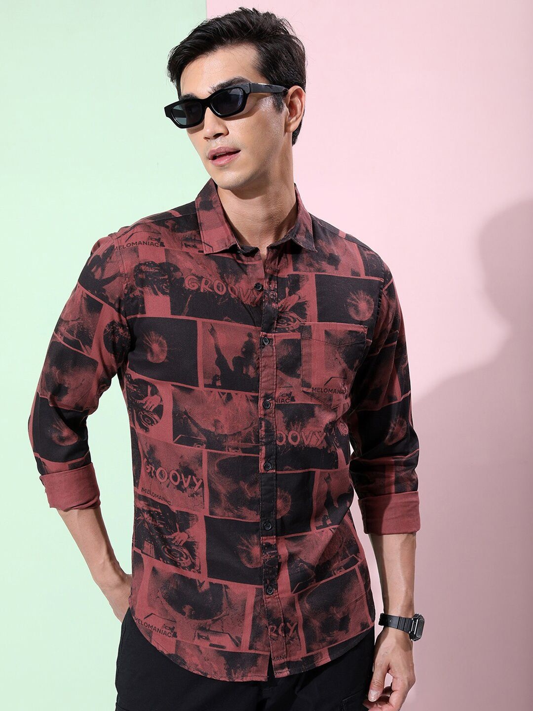 

KETCH Slim Fit Graphic Printed Cotton Casual Shirt, Maroon