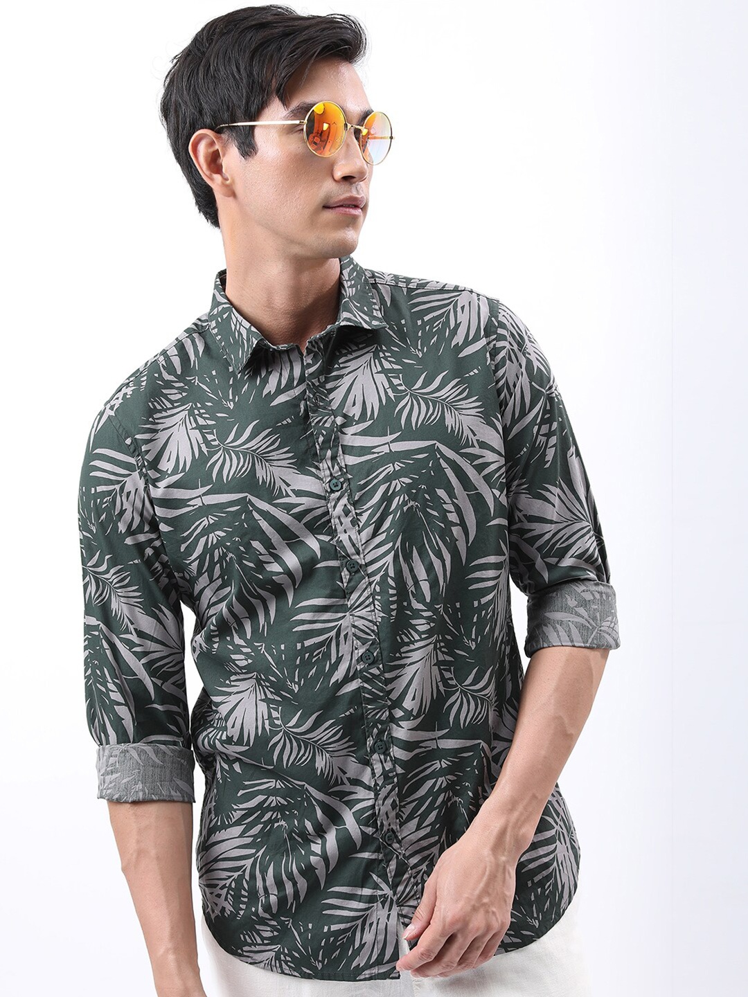 

KETCH Slim Fit Tropical Printed Cotton Casual Shirt, Olive