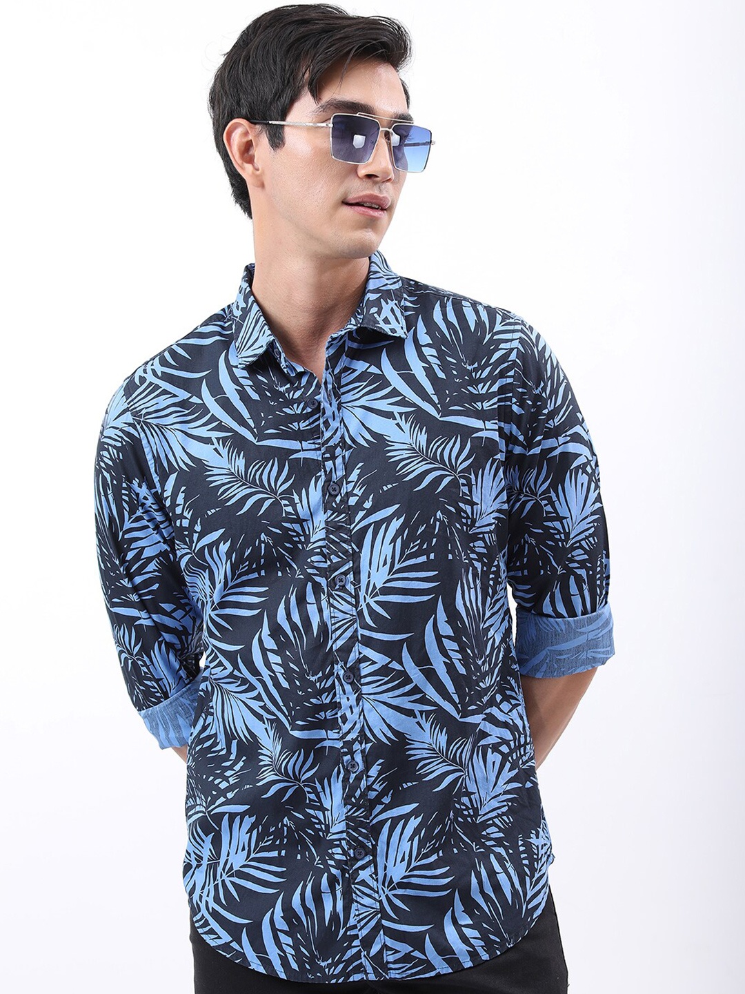 

KETCH Slim Fit Tropical Printed Cotton Casual Shirt, Navy blue